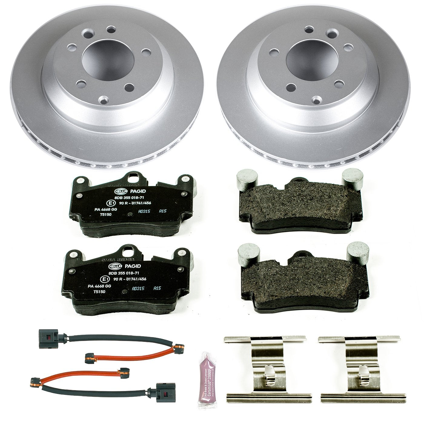 Power Stop ESK5312 Euro-Stop Rear Brake Kit Porsche Audi VW and 2 Rear Sensor Wires For Audi Q7, Porsche Cayenne, Porsche Cayenne, VW Touareg [Model Specific]
