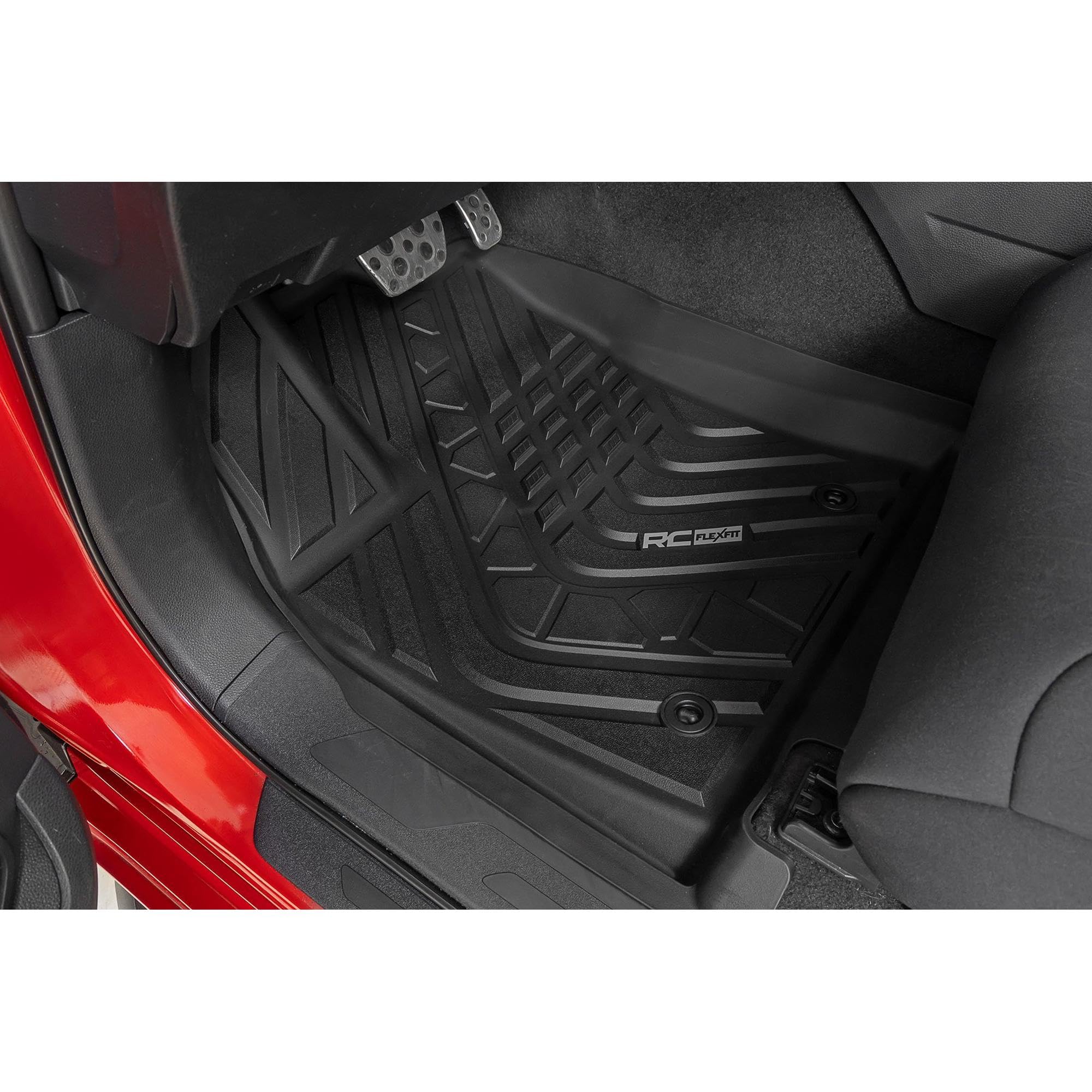 Flex-Fit Rough Country Floor Mats for Toyota Tundra (2022–2025) Crew Cab - Front & Rear Set, Custom All-Weather Non-Slip TPE Liners w/Spill Saver Lip