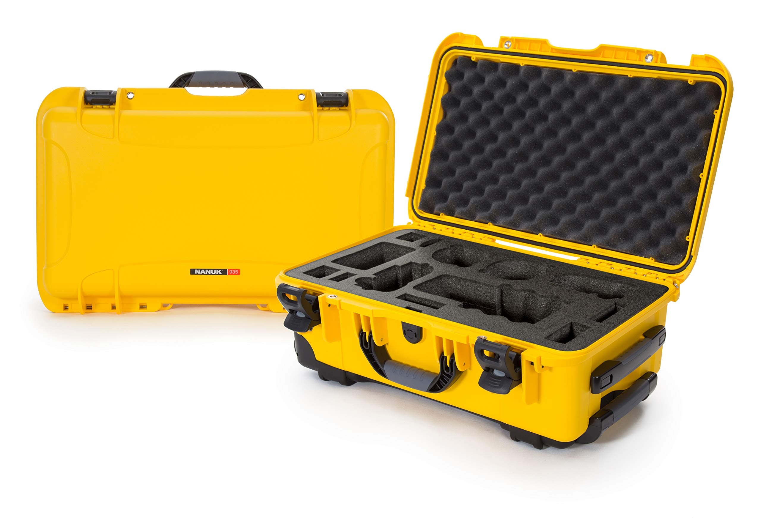 Waterproof Nanuk 935 Carry-On Hard Case with Custom Foam Insert for Sony a7R Size Camera w/Wheels - Yellow