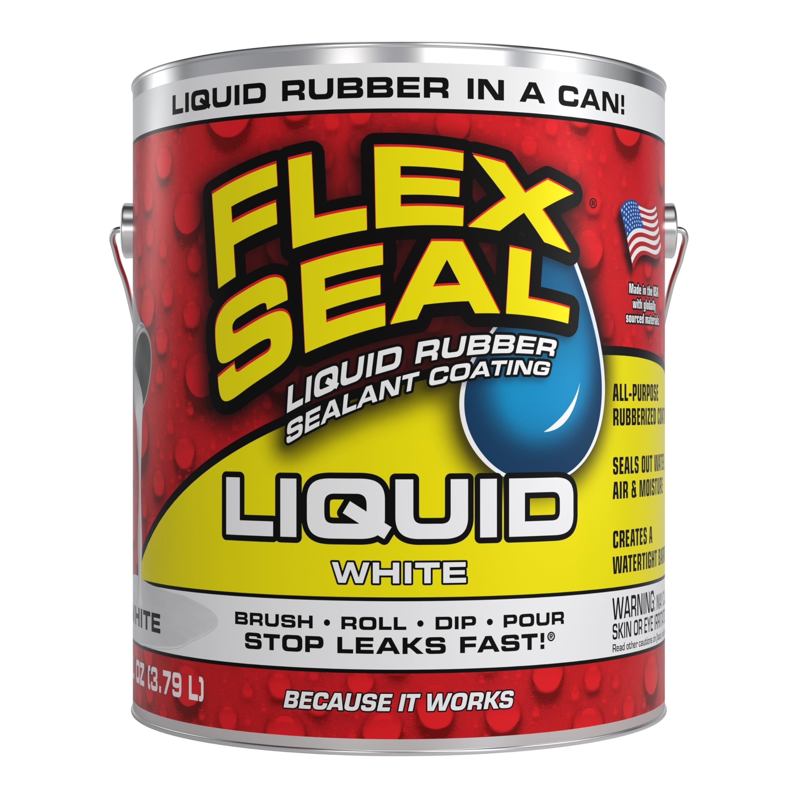 Liquid Rubber Coating Flex Seal, Waterproof, Flexible, Breathable, and UV Resistant, Roof Repair, Basements, RV, Campers, Trailers, Marine, EPDM, Masonry, 1 Gallon, White