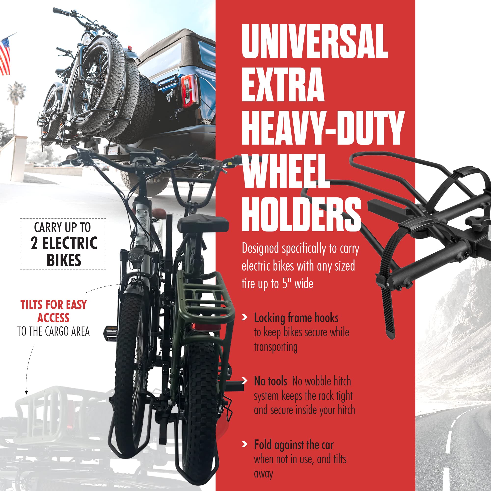 2" Hitch Bike Rack Hollywood Racks Sport Rider, Carries 2 Bikes up to 80 lbs Each for Standard, Fat Tire and Electric Bicycles - Heavy Duty, Foldable Ebike Rack for Car, Truck, and SUV