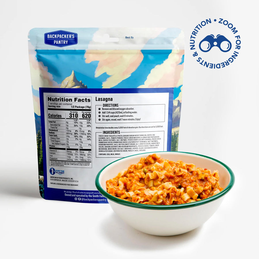 Lasagna Backpacker's Pantry - Freeze Dried Camping & Backpacking Food - Emergency Food - 28 Grams of Protein, Vegetarian - 1 Count