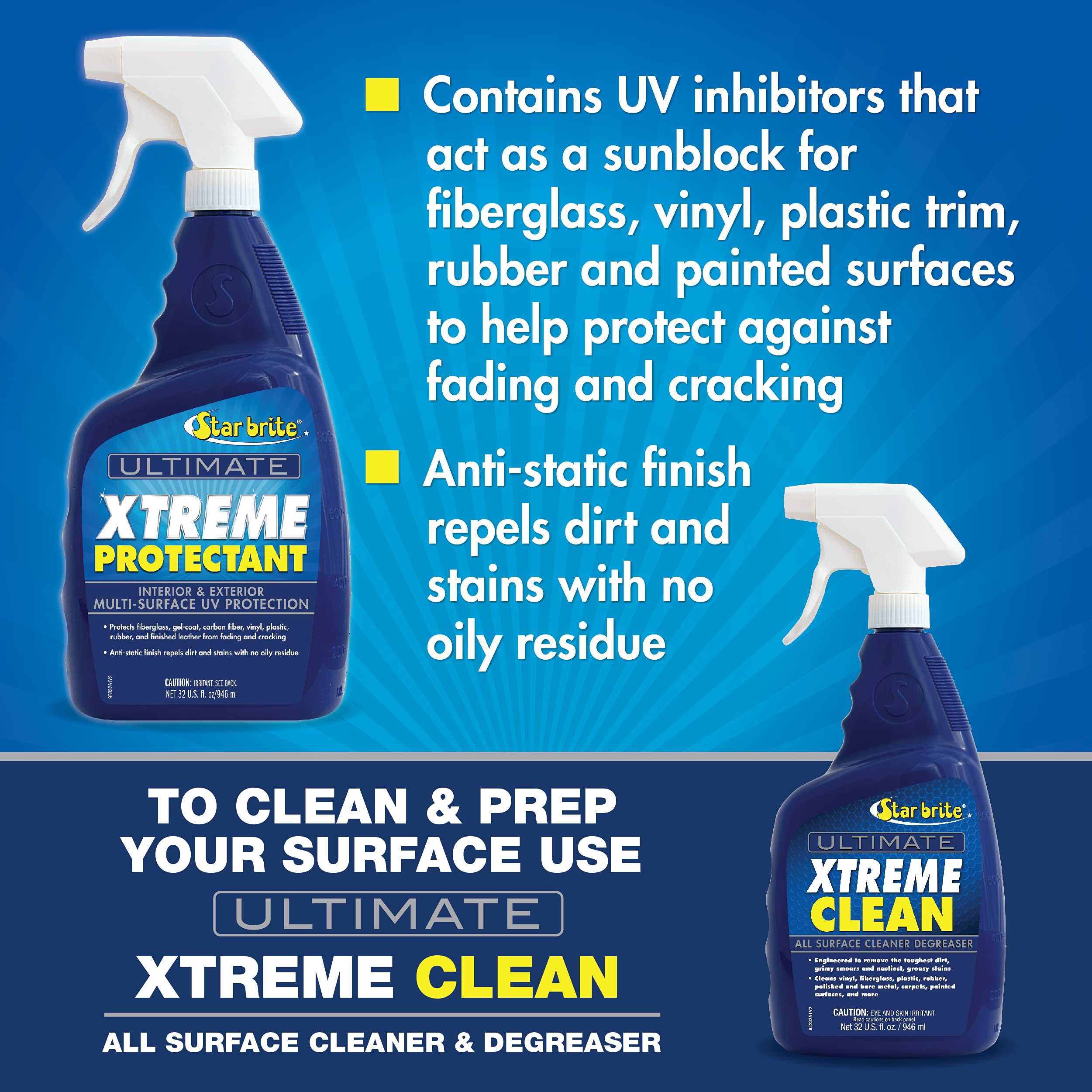Ultimate Xtreme Protectant STAR BRITE - Superior UV Protection for Fiberglass, Vinyl, Plastic, Rubber, and Leather - Non-Greasy, Anti-Static Finish - 32 OZ (098832)