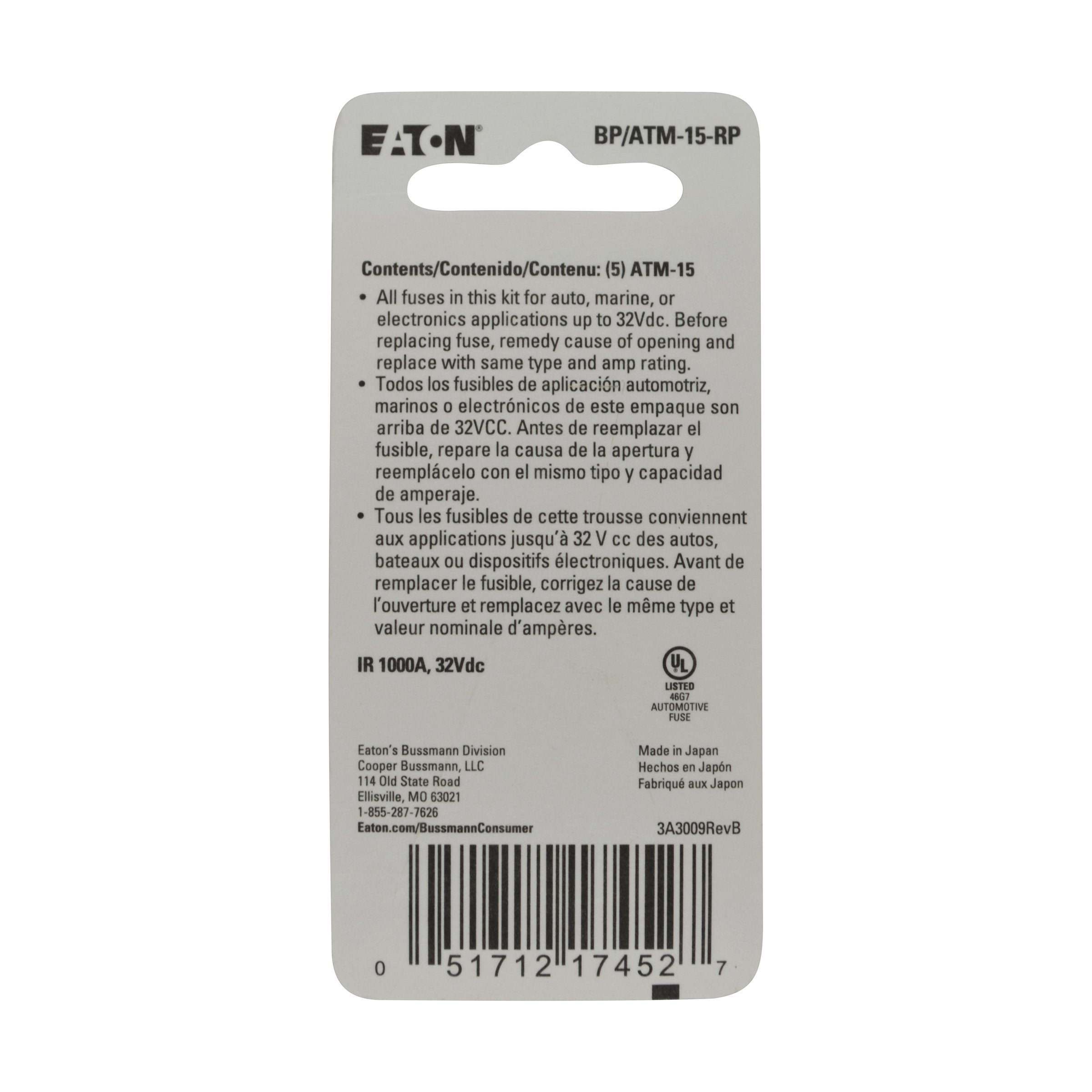 Bussmann 15 Amp Fast Acting Mini-Fuse BP/ATM-15, Blue