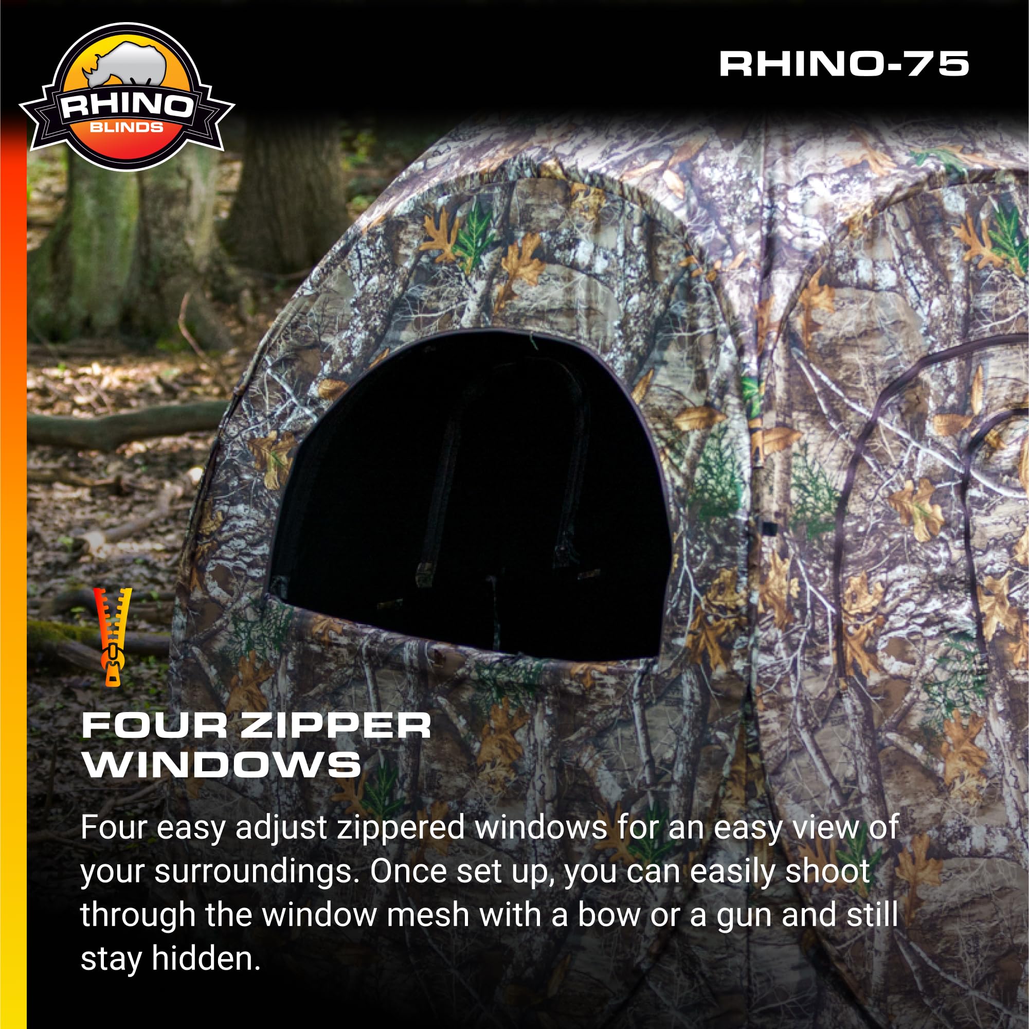 R75-RTE Rhino Blinds 2 Person Hunting Ground Blind, Realtree Edge