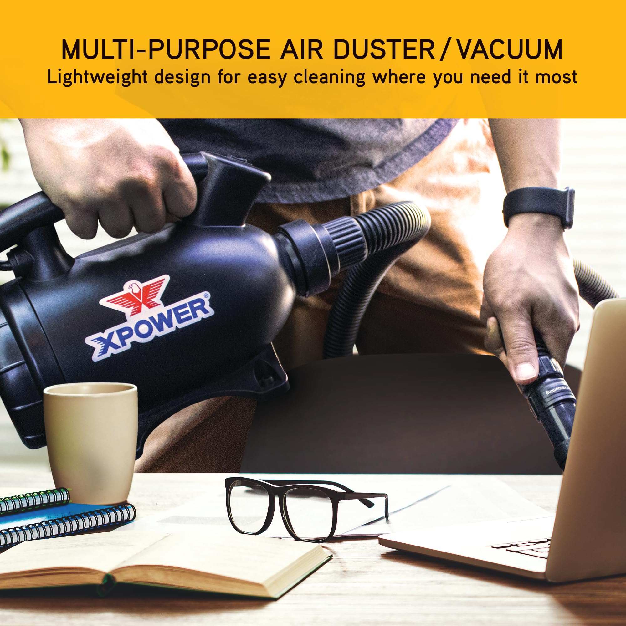 A-5 XPOWER Electric Air Duster for Dusting, Drying, Inflating, Blowing, Vacuuming, Car Detailing, Computer, Leaf Blowing, 100 CFM, 5 Nozzles + 2 Brushes, High Performance Motor, Eco-Friendly