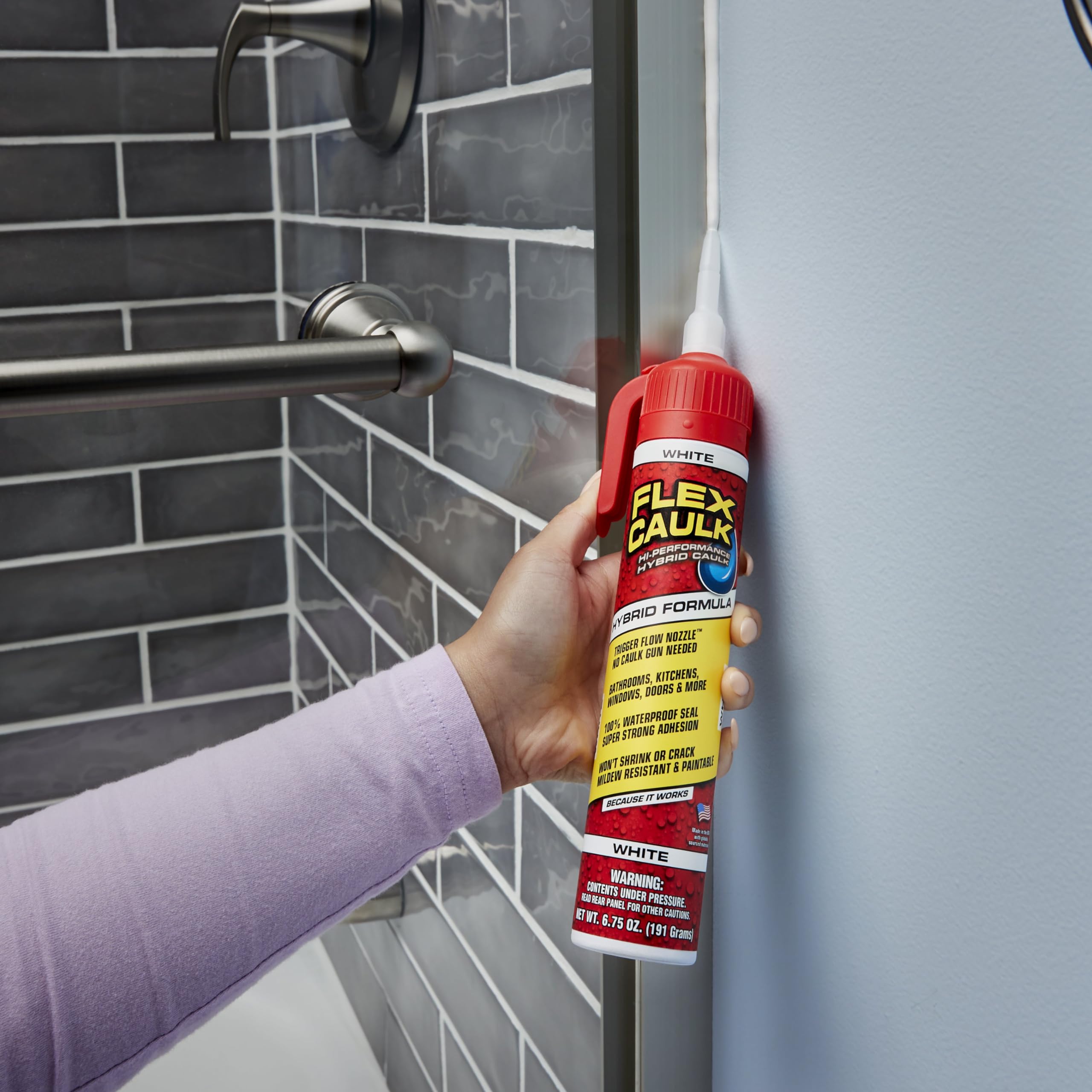 Flex Caulk, Waterproof & Weatherproof Sealant Hybrid Polymer, Strong, Paintable, Indoor, Outdoor, Bath, Shower, Sink, Window, Baseboards, Door, RV, Roof, Wood, Auto & Marine, Clear, 6.6 oz, 1-Pack