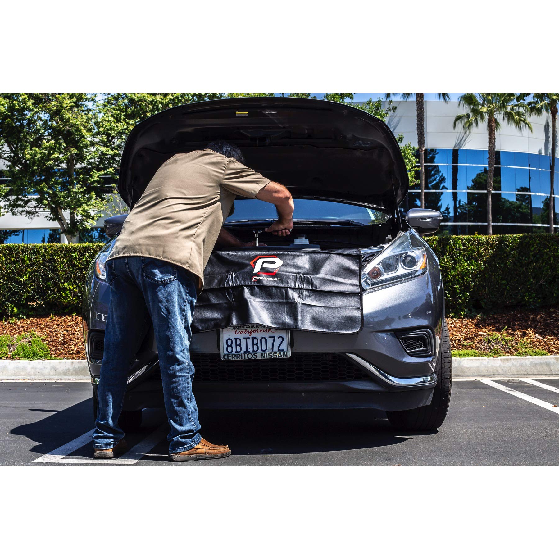 Powerbuilt 24"x 34" Fender Cover Black Plush Vinyl Protector Pad Mat, Mechanic and Car Repair Under Hood Protection - 640083