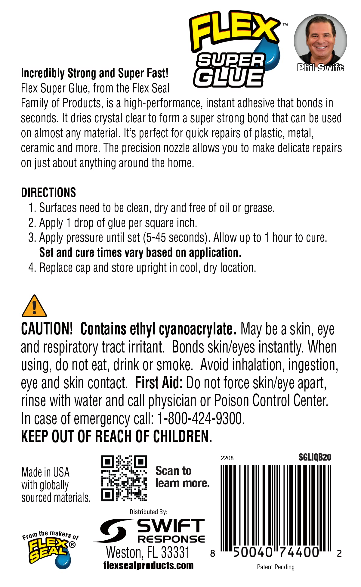 Flex Liquid Super Glue, 20 Gram Bottle, 1-Pack, Clear, Instant Bond, Quick Dry, Cyanoacrylate Adhesive, Precision Tip for Wood, Metal, Plastic, Crafts, Ceramic, and Toy Repairs