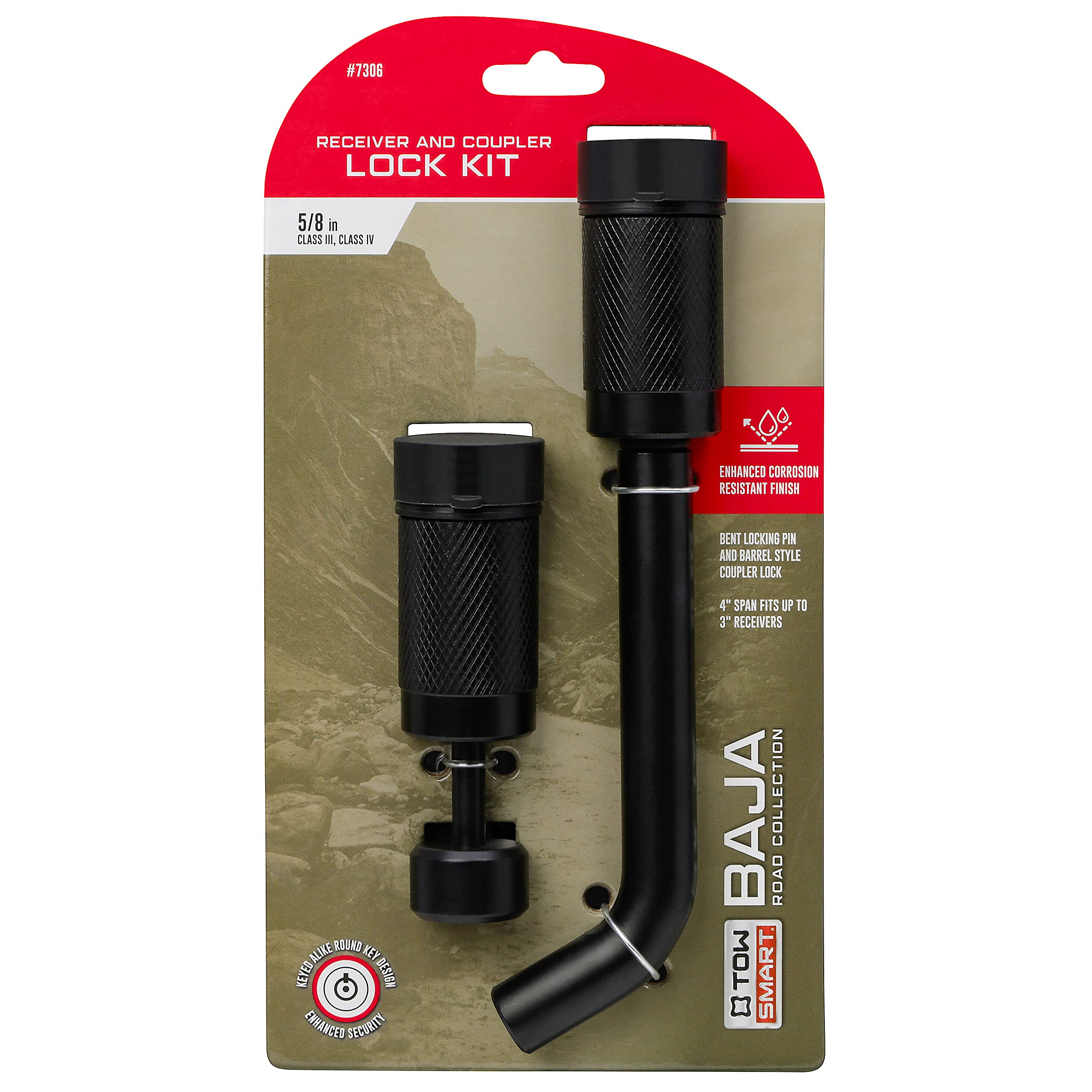Baja Collection TOWSMART 5/8 in. Steel Bent Pin Barrel Style Receiver Lock and Coupler Lock (Keyed Alike), Fits up to 3 in. receivers