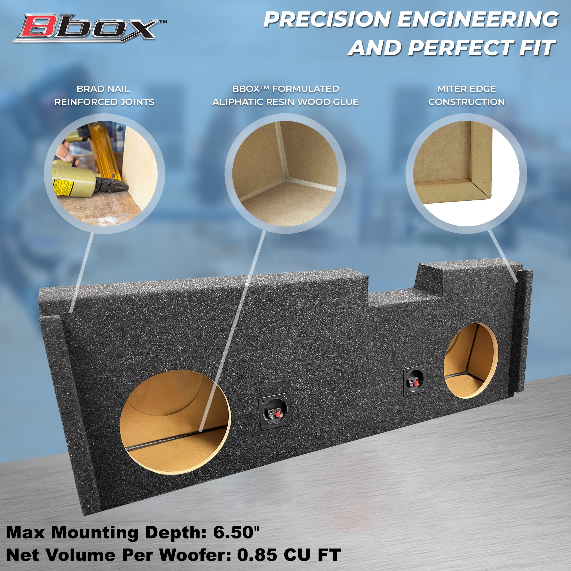 Atrend Bbox A184-10CP Carpeted Dual 10" Sealed Subwoofer Enclosure - Fits 2007 - 2020 Chevrolet/GMC Silverado/Sierra Crew Cab, Charcoal