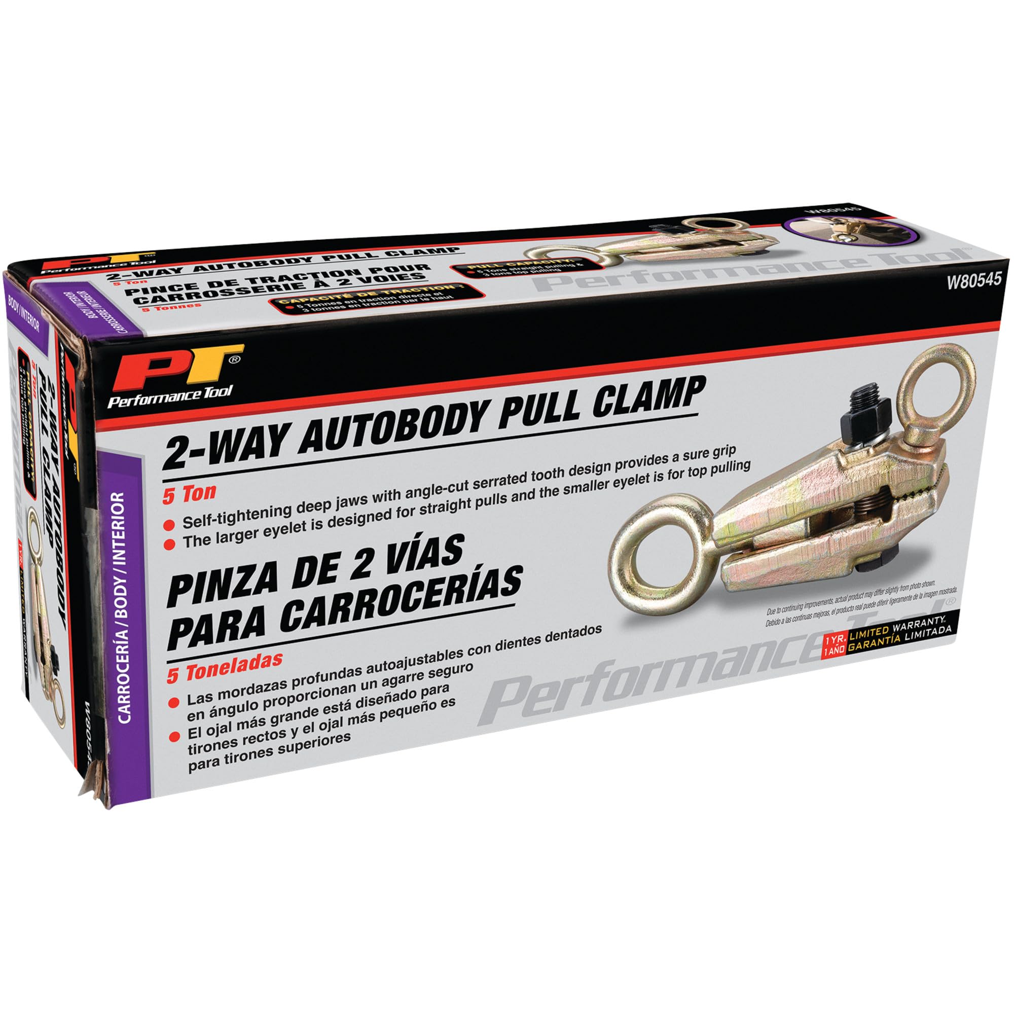 W80545 Performance Tool 5-Ton, 2-Way Autobody Frame Pull Clamp for Frame Straightening and Body Repair Work
