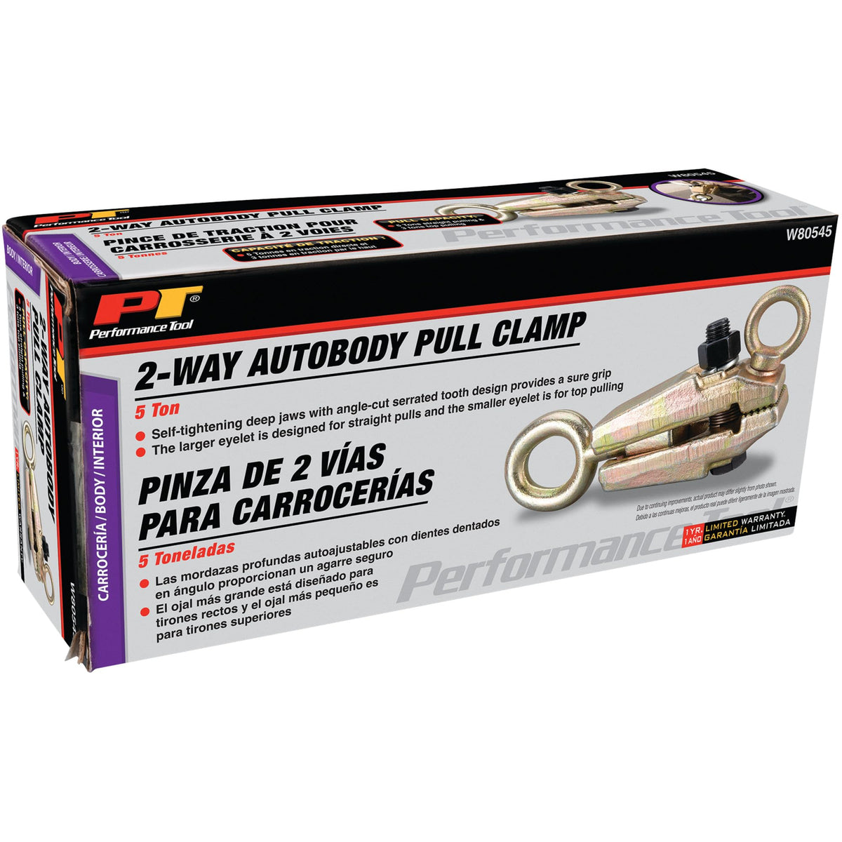 W80545 Performance Tool 5-Ton, 2-Way Autobody Frame Pull Clamp for Frame Straightening and Body Repair Work
