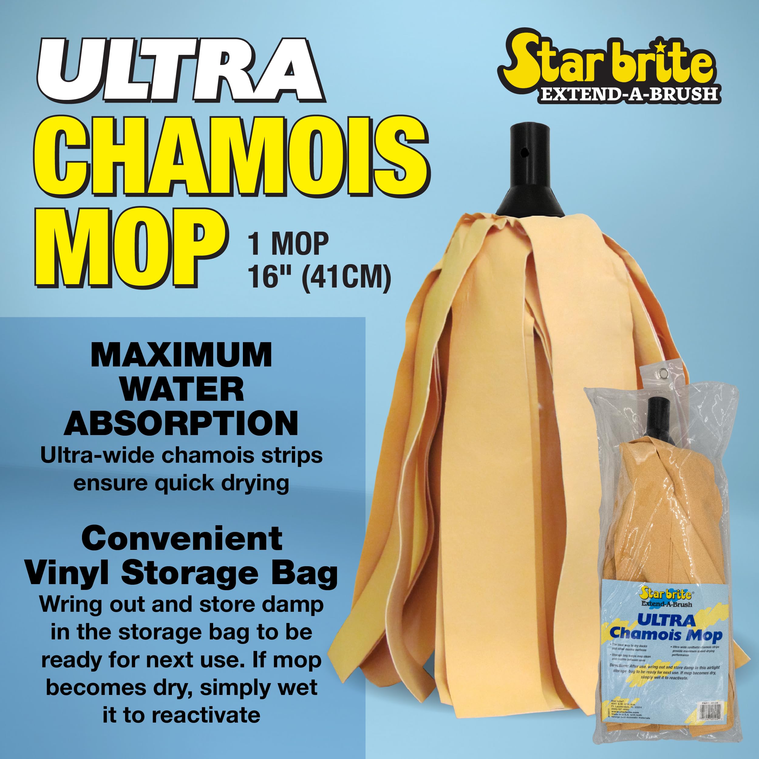 Ultra Chamois Mop & Storage Bag STAR BRITE - Premium Mop Head Attaches to All Extend-A-Brush Handles (040104)