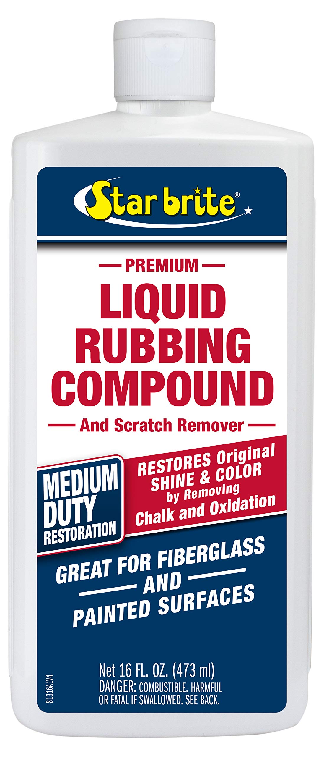 Liquid Rubbing Compound STAR BRITE for Medium Oxidation - Ideal for Fiberglass, Metal & Painted Surfaces - 16 OZ (081316)