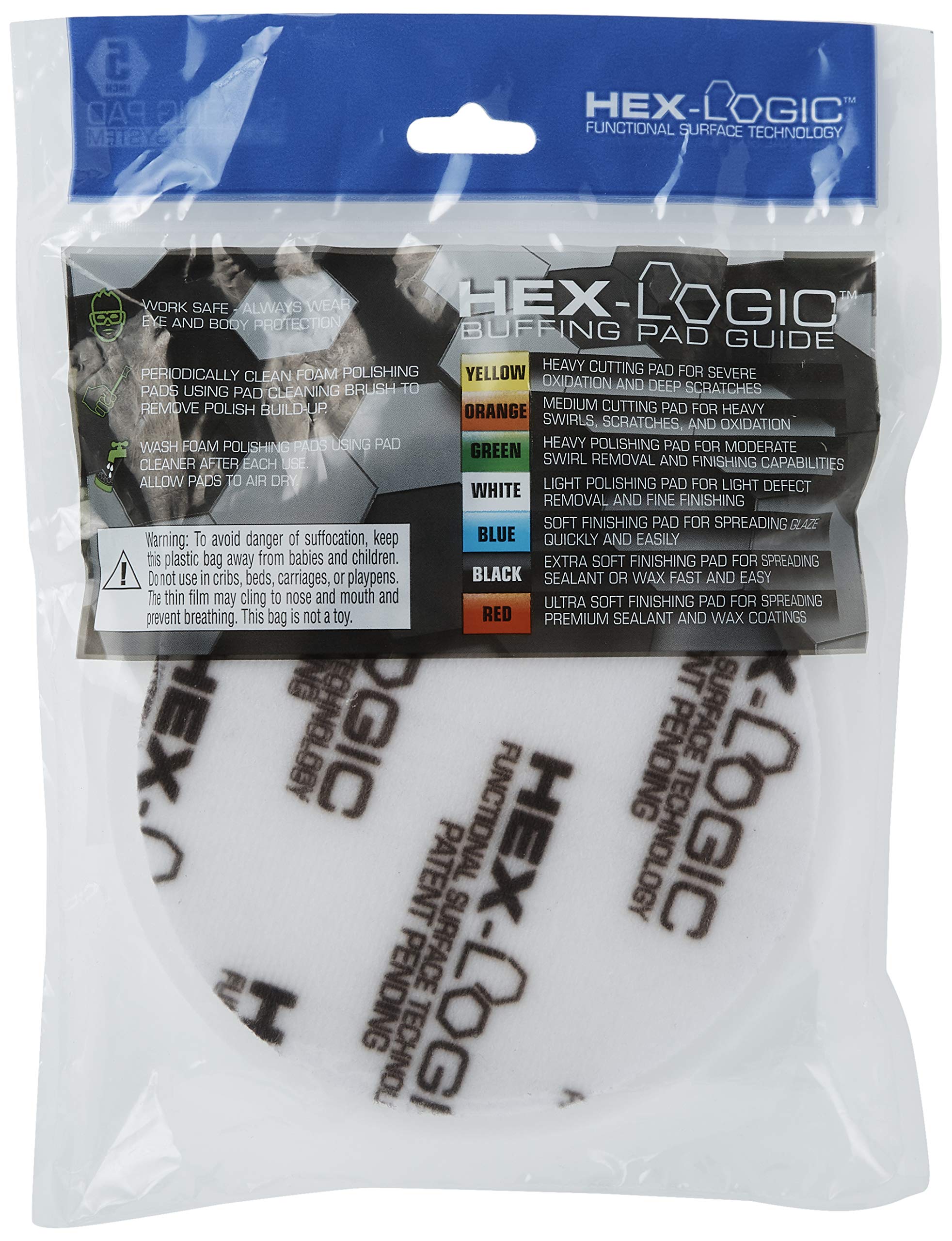 Chemical Guys Hex-Logic BUFX_104_HEX5 Light-Medium Polishing Pad, White, 5.5" Pad Made for 5" Backing Plates, 1 Pad Includeded