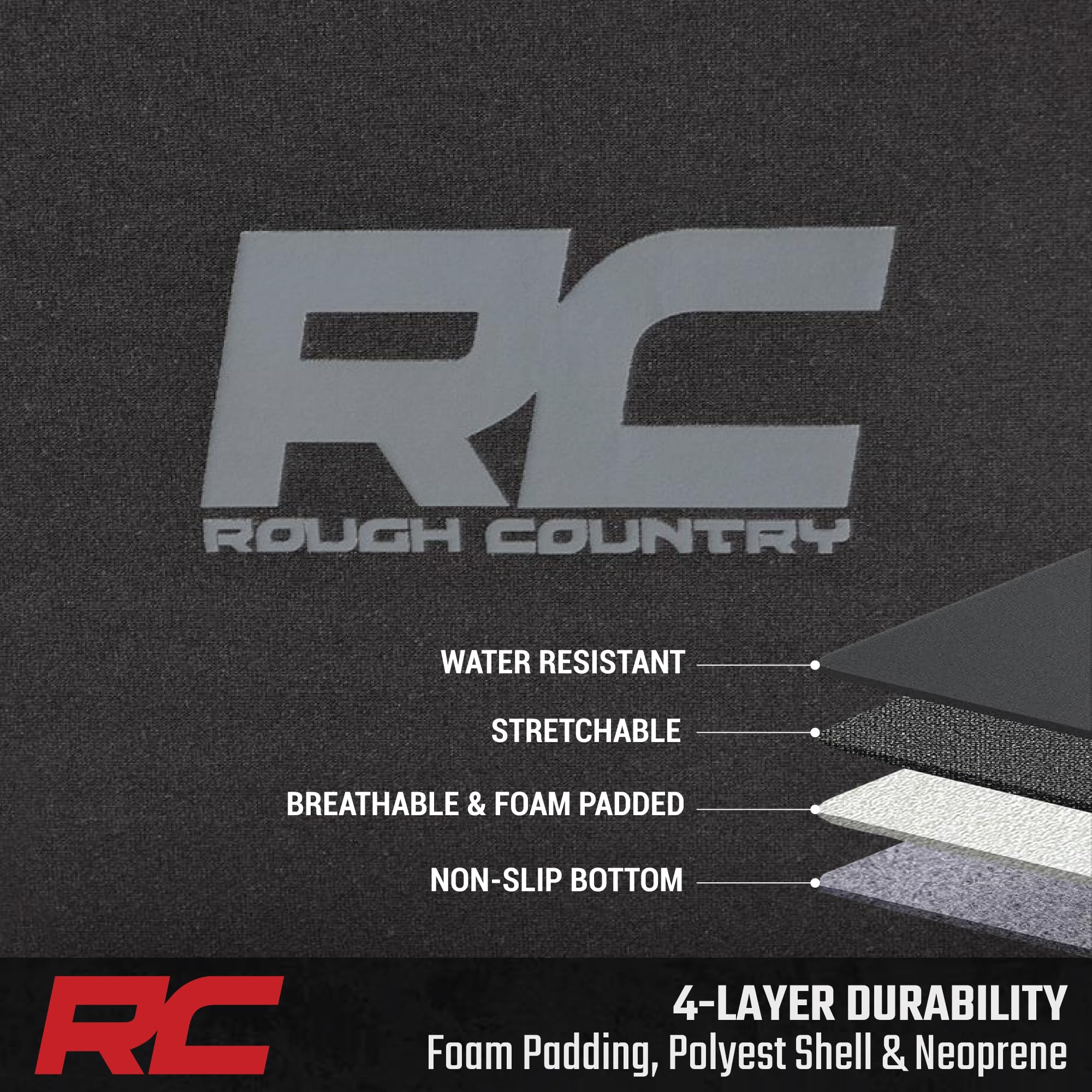 Rough Country Seat Covers Neoprene for Ram 1500/2500/3500 (2010–2018) Crew Cab - Front & Full Rear Seat Cover Set, Water-Resistant Protection