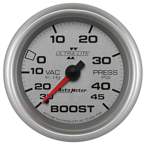 Auto Meter 7708 2-5/8" Ultra-Lite Pro II 30 in. Hg/45 PSI Mechanical Vacuum/Boost Gauge