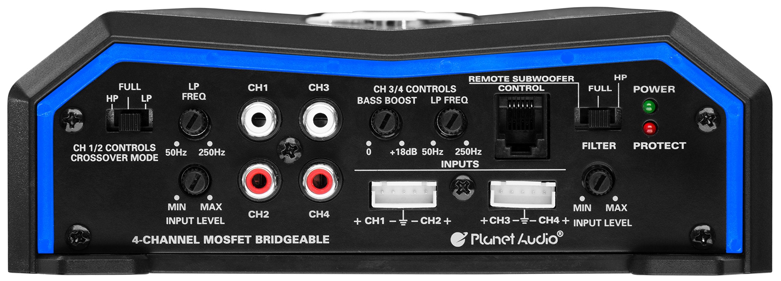Planet Audio 4 Channel PL2400.4 Car Amplifier - 2400 High Output, High/Low Level Inputs, High/Low Pass Crossover, Hook Up to Subwoofer for Bass
