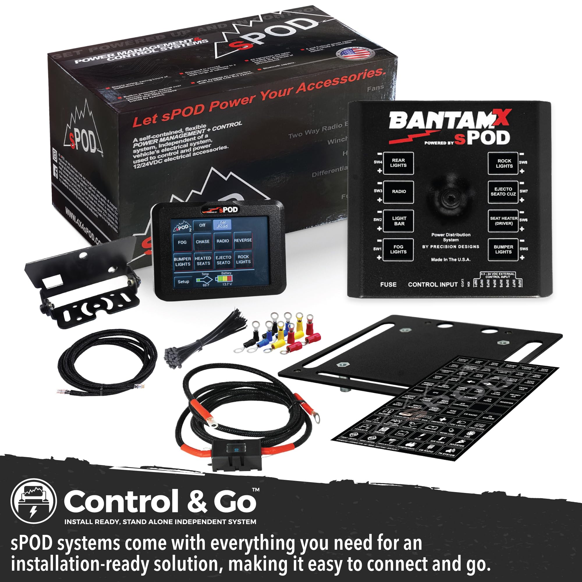 BantamX SPOD 8 Relay Power Control System with Touch Screen Controller and Integrated Bluetooth for Off-Road 4x4, Trucks - USA 5-Year Warranty (Universal Fit; 84" Battery Cable)