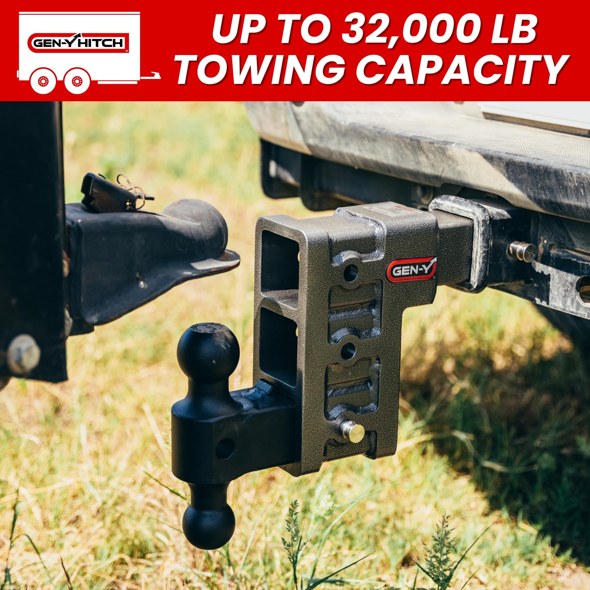 GEN-Y Hitch Tow Hitch - 3" Receiver for 6" Drop/Rise with 3 Adjustable Positions, Includes Dual Ball Mount and Locking Pin, 32,000 lbs Towing Capacity, 3,500 lbs Tongue Weight, Silver