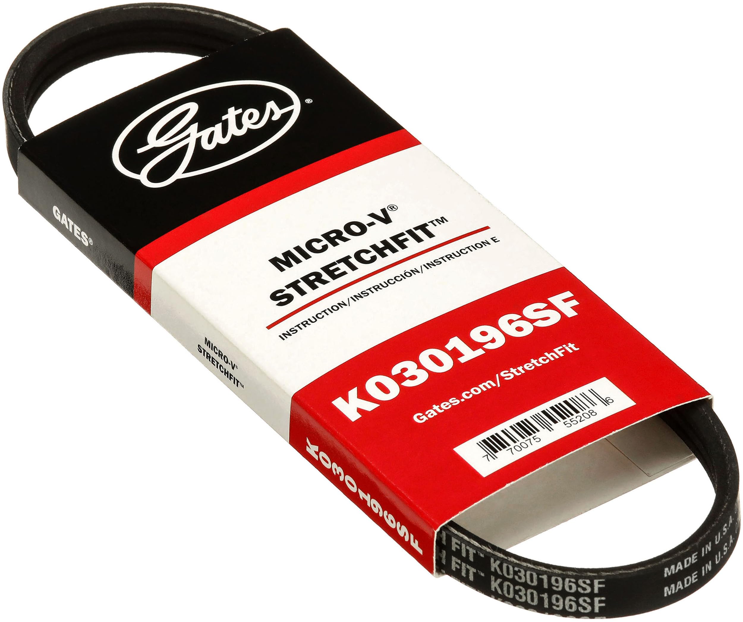 Gates Stretch Fit K030196SF Micro-V Serpentine Drive Belt - fits 2009-2012 Ford Escape/Fusion, 2009-2011 Mazda Tribute, and 2009-2011 Mercury Mariner/Milan, all with 3.0L V6 Engine