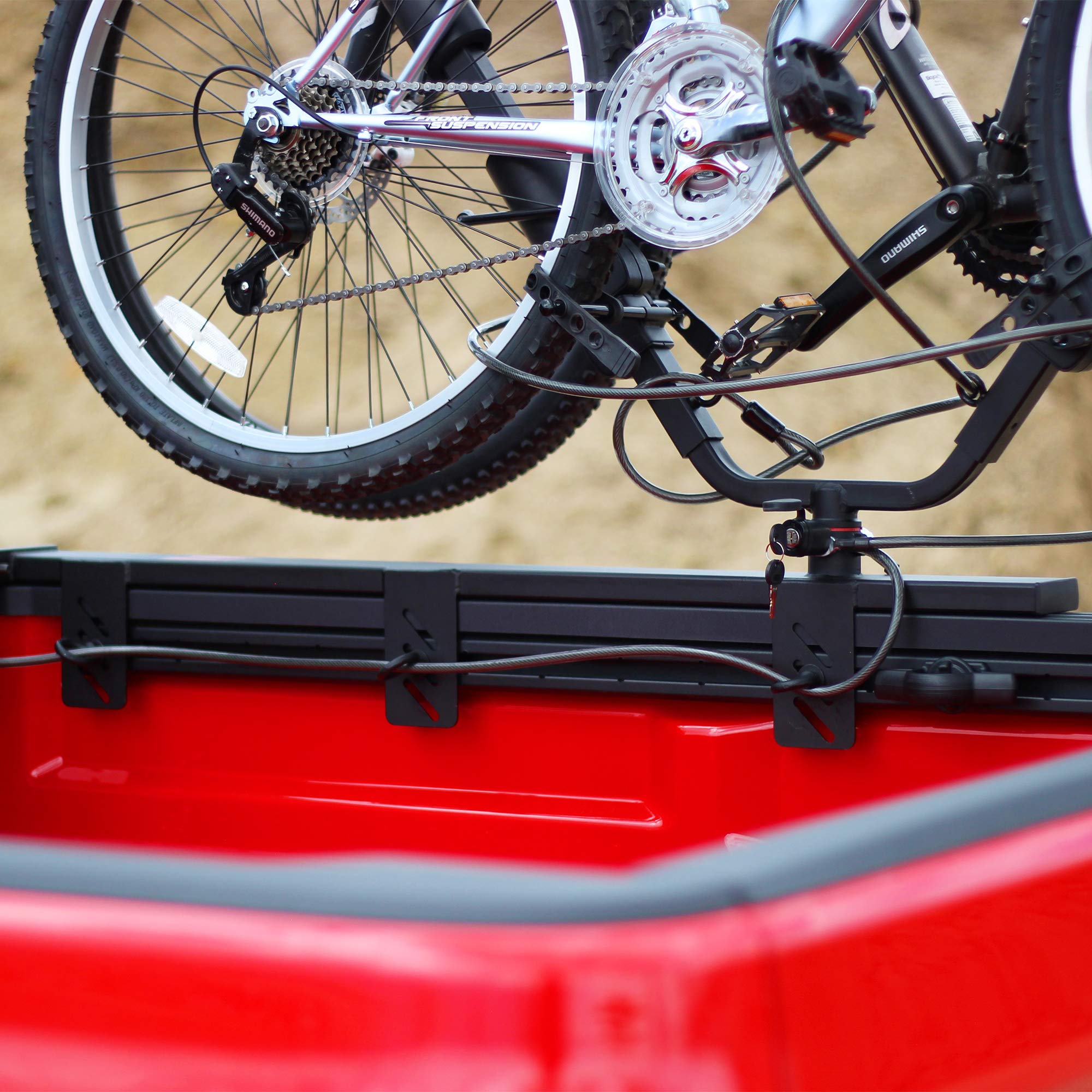 Let's Go Aero Half Nelson Channel, Truck Bed Mount 2-Bike V-Rack Carrier for Toyota Deck Rail, Nissan Utili-Track, & Jeep Trail Rail Management Systems