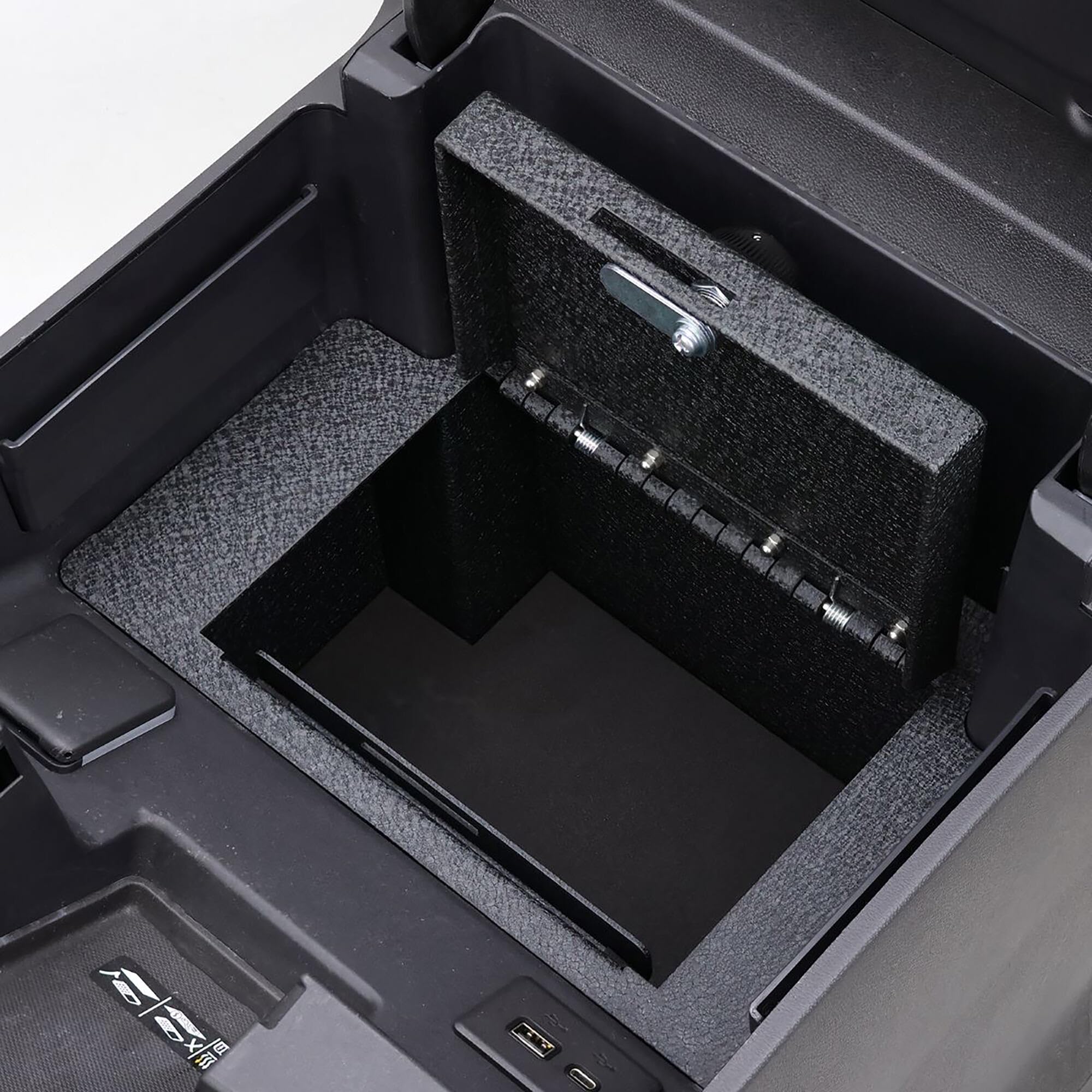 Black Horse Security Lock Box Center Console Safe, Black Gun Box Organizer, with 4 Digit Combination Resettable Lock Compatible with 2023-2024 GMC Sierra 1500|2023-2024 Chevrolet Silverado 1500-ASGM02