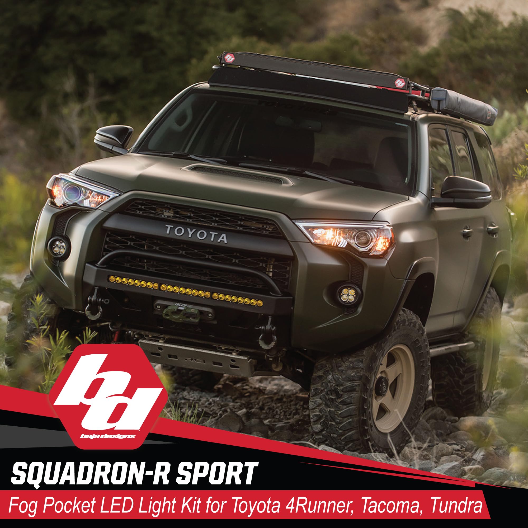 Baja Designs Sport Squadron-R LED Fog Light Kit for Toyota Tacoma 2012-24, Tundra 2014-24, 4Runner 2010-24, Set of 2 LED Lights (Wide Cornering Lens, Amber)