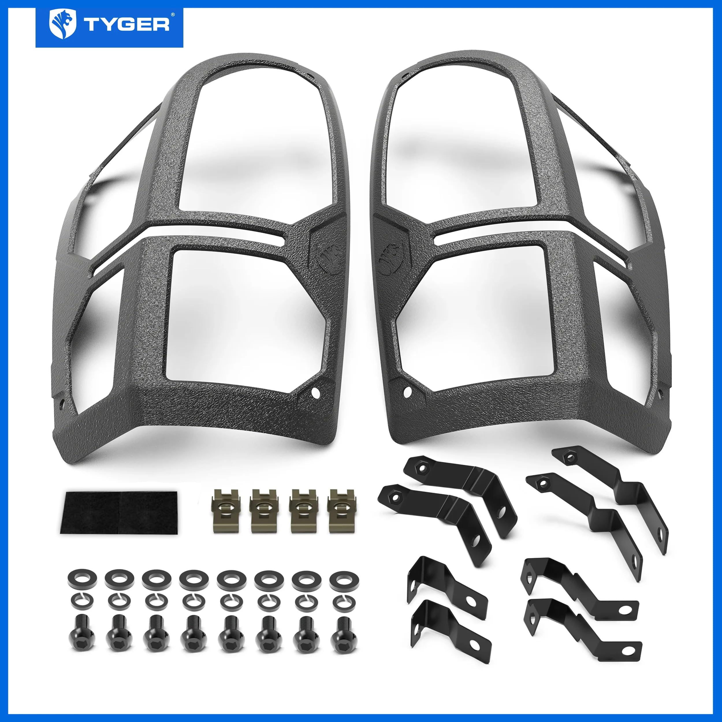 Tyger Auto Cast Aluminum Alloy Premium Pauldrons Tail Light Guard Covers Compatible with 2016-2023 Toyota Tacoma | Powdered Textured Black | No Drilling Required | TG-TG7T86668
