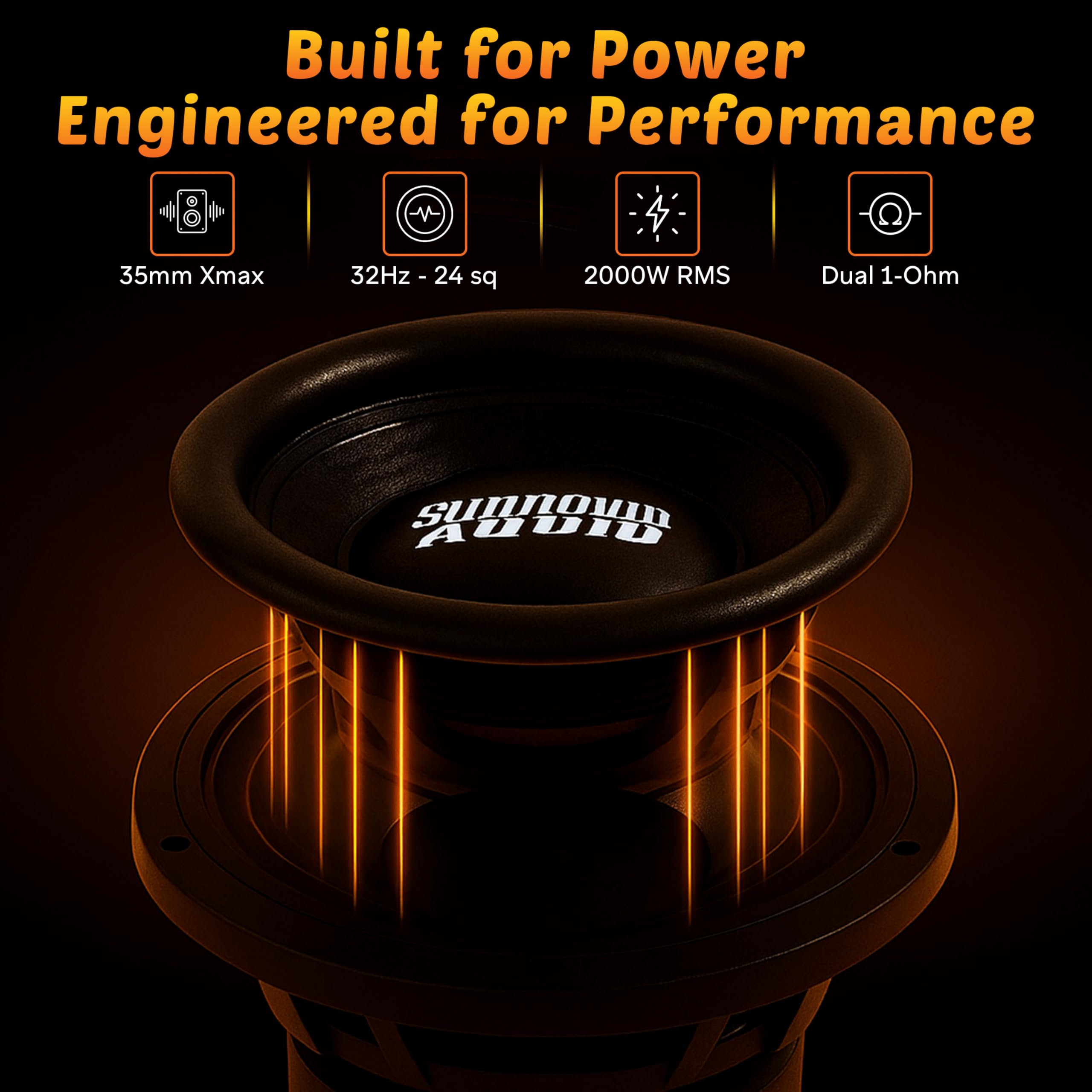 10" Sundown Audio M-10 D1 Car Subwoofer – 2000W RMS/4000W Peak, Dual 1-Ohm, 3" Aluminum VC, 35mm Xmax, Mega-Roll Surround, Low-Distortion Bass for Pro Systems