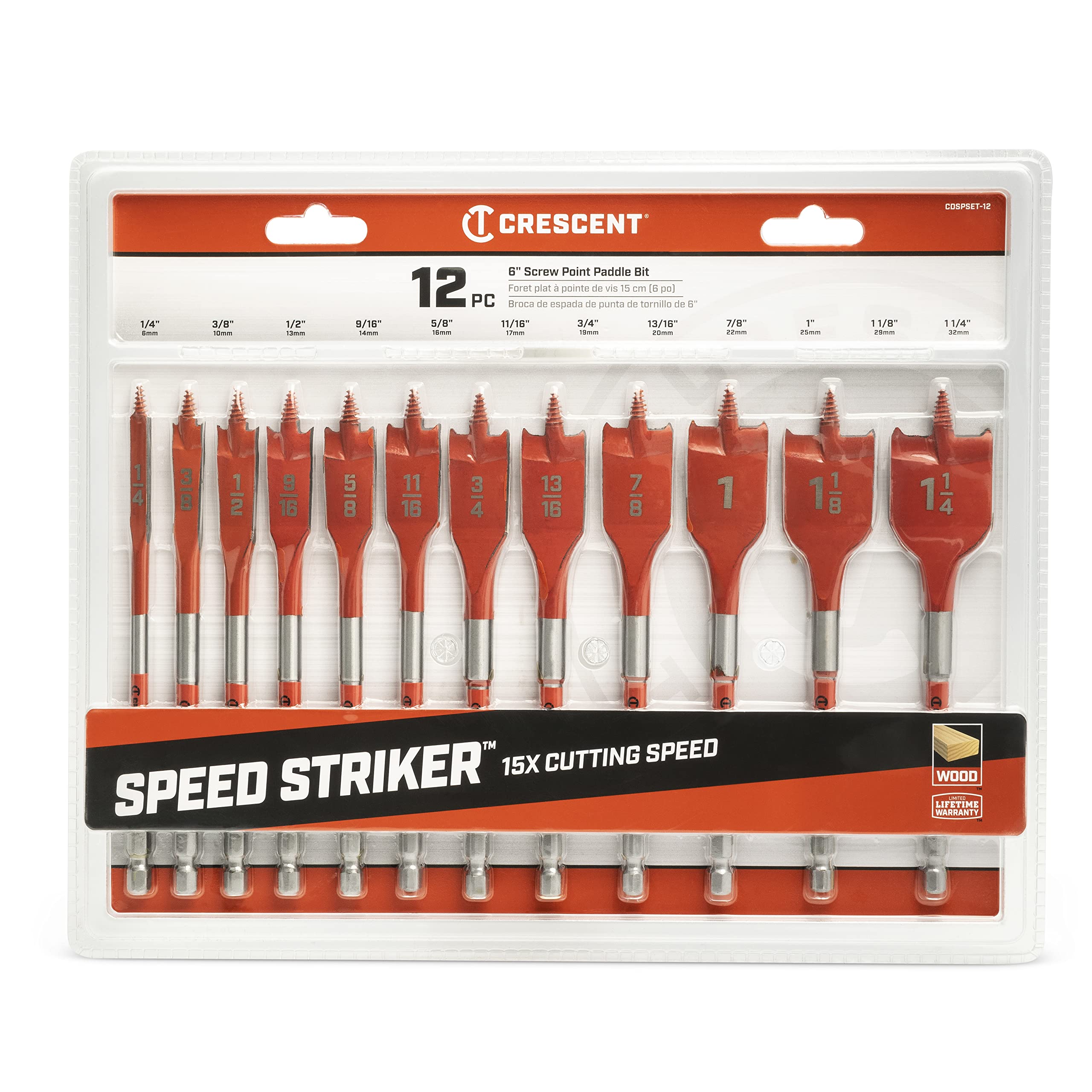12 Piece Crescent Screw Point Paddle Drill Bit Set | CDSPSET-12