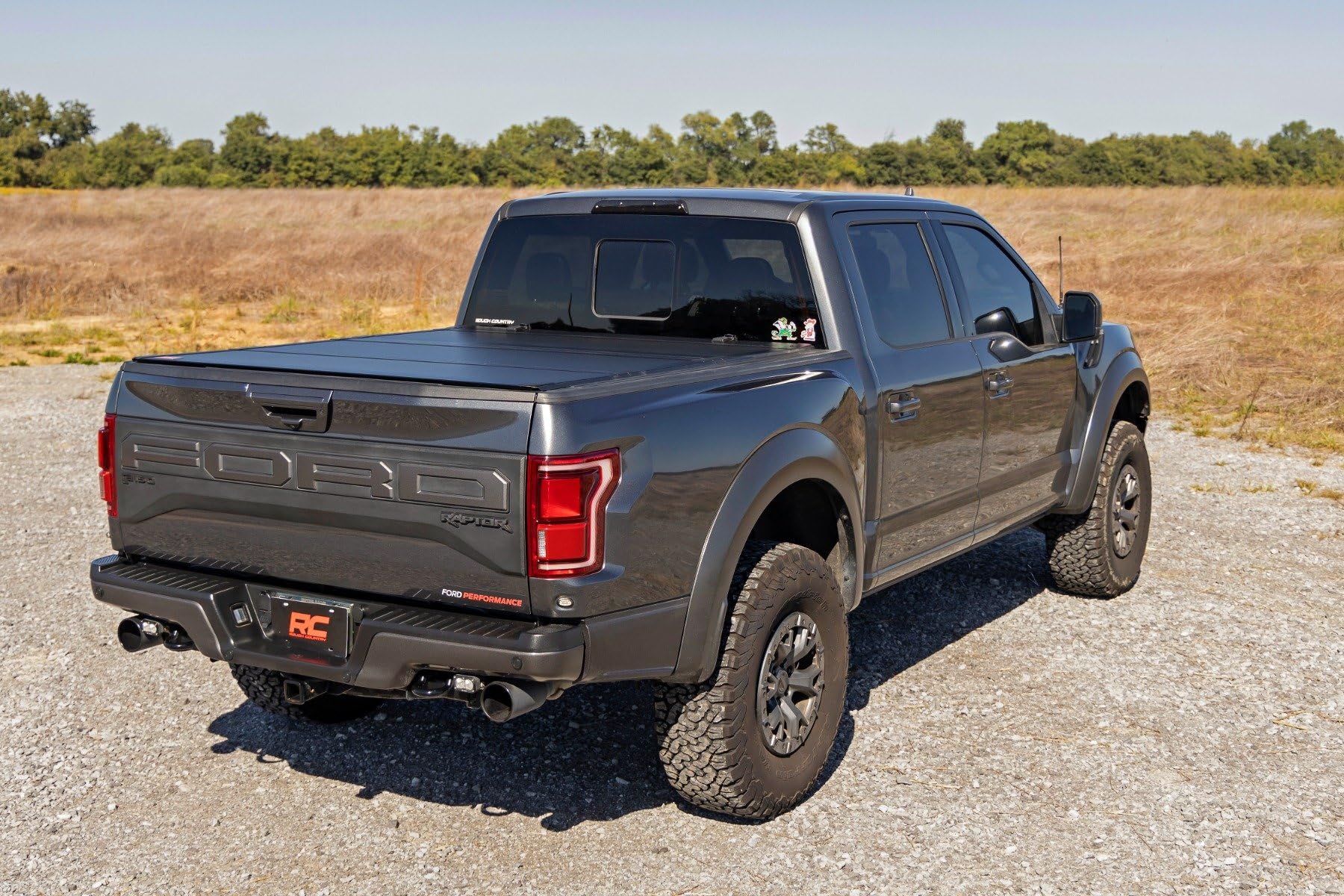 Rough Country Hard Tri-Fold Tonneau Cover for Ford F-150 (2021-26), Lightning (2022-26) - Aluminum Flip-Up Folding Bed Cover, Fits 5'7" (66.7") Bed