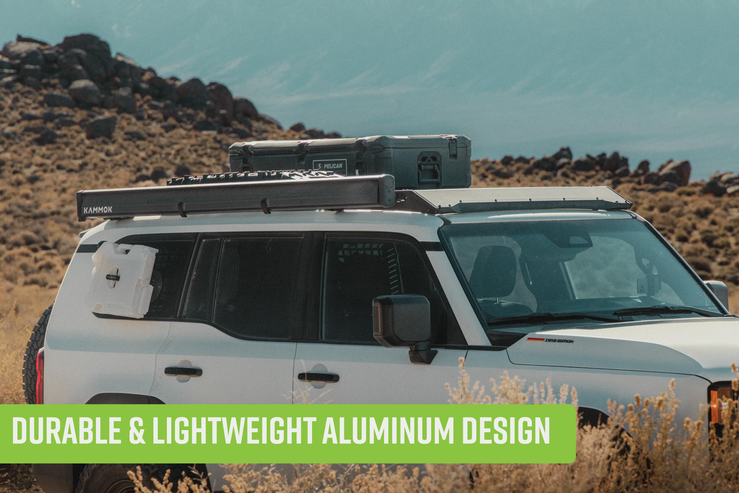Roof Rack DV8 Offroad for 2024-2025 Toyota Land Cruiser 250 Series & Lexus GX 550 | Ultra Low-Profile Fitment | 9 Heavy-Duty Aluminum Cross Bars | Integrated Mounting Points for Securing Gear