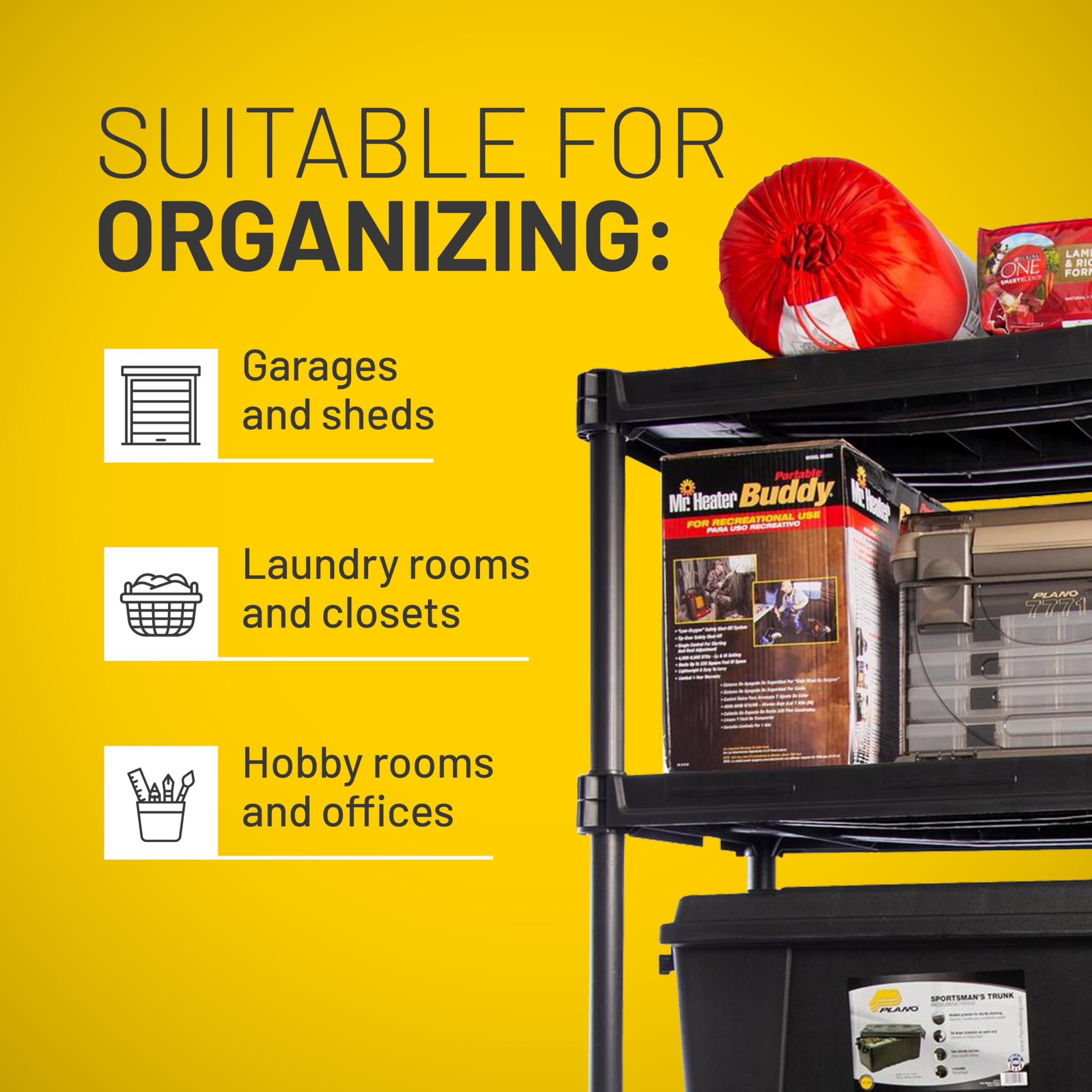 5-Shelf Plano Plastic Storage Shelves, 73” x 36” x 18”, 750lb Capacity, Office, Pantry, Closet and Garage Shelves, Easy to Assemble, Durable Plastic Shelving Unit