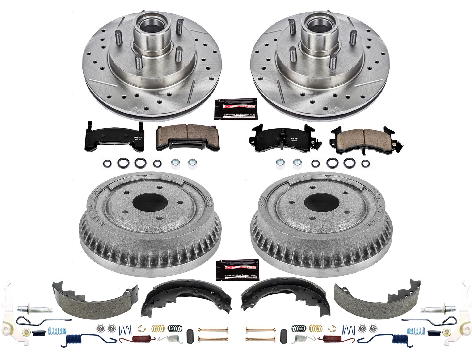 Power Stop K15051DK Z23 Carbon Fiber Brake Pads Front and Rear with Drilled & Slotted Brake Drums Kit For Chevrolet S10 Blazer 1991, GMC S15 Jimmy 1991, GMC Sonoma 1991 [Model Specific]