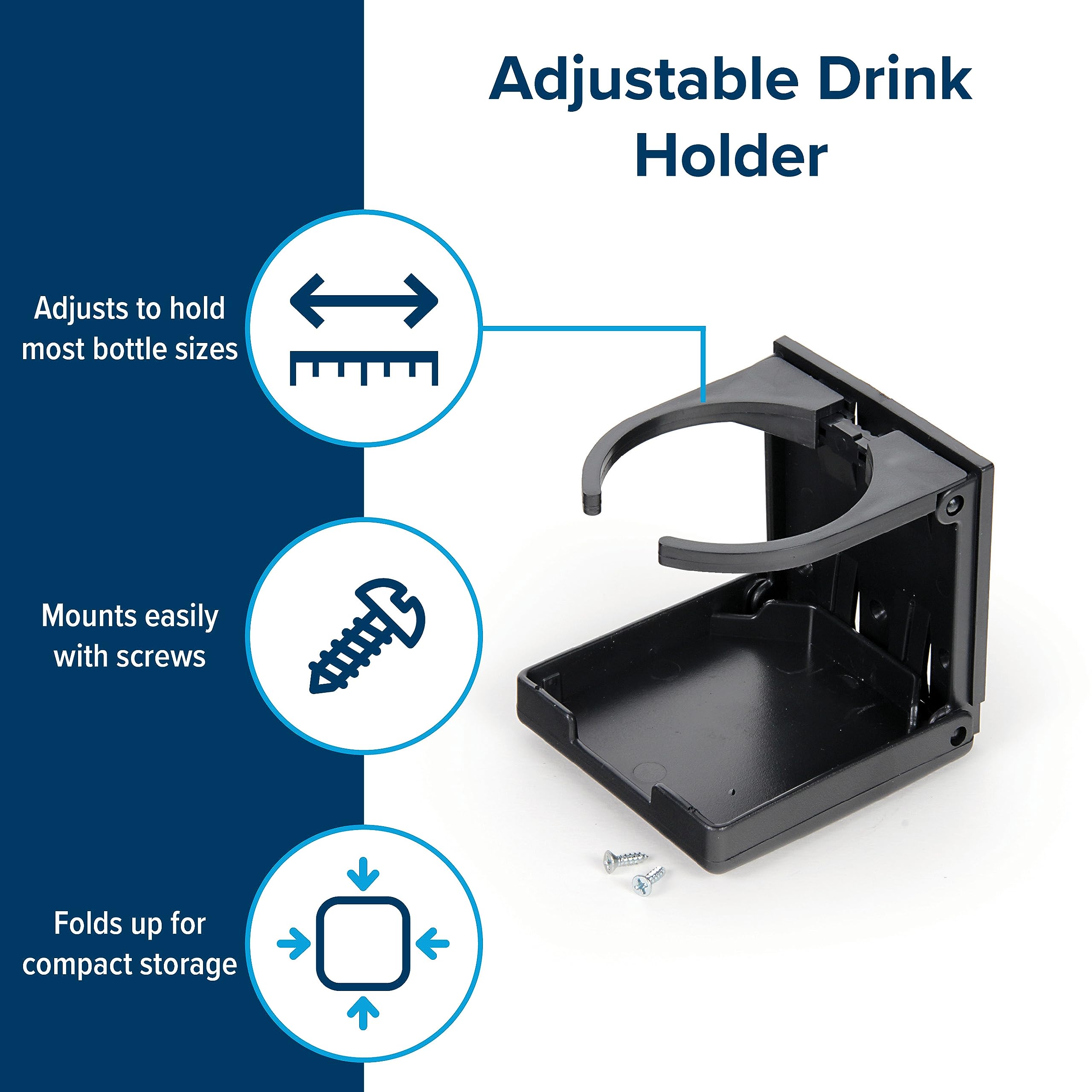 Camco Drink Holder Camper/RV - Features Adjustable Space-Saving Design & Holds Almost Any Size Mug, Cup, Bottle or Can - Extra Cup Holder for Cars, Trucks, RVs, Vans, Boats, and More - Black (44044)