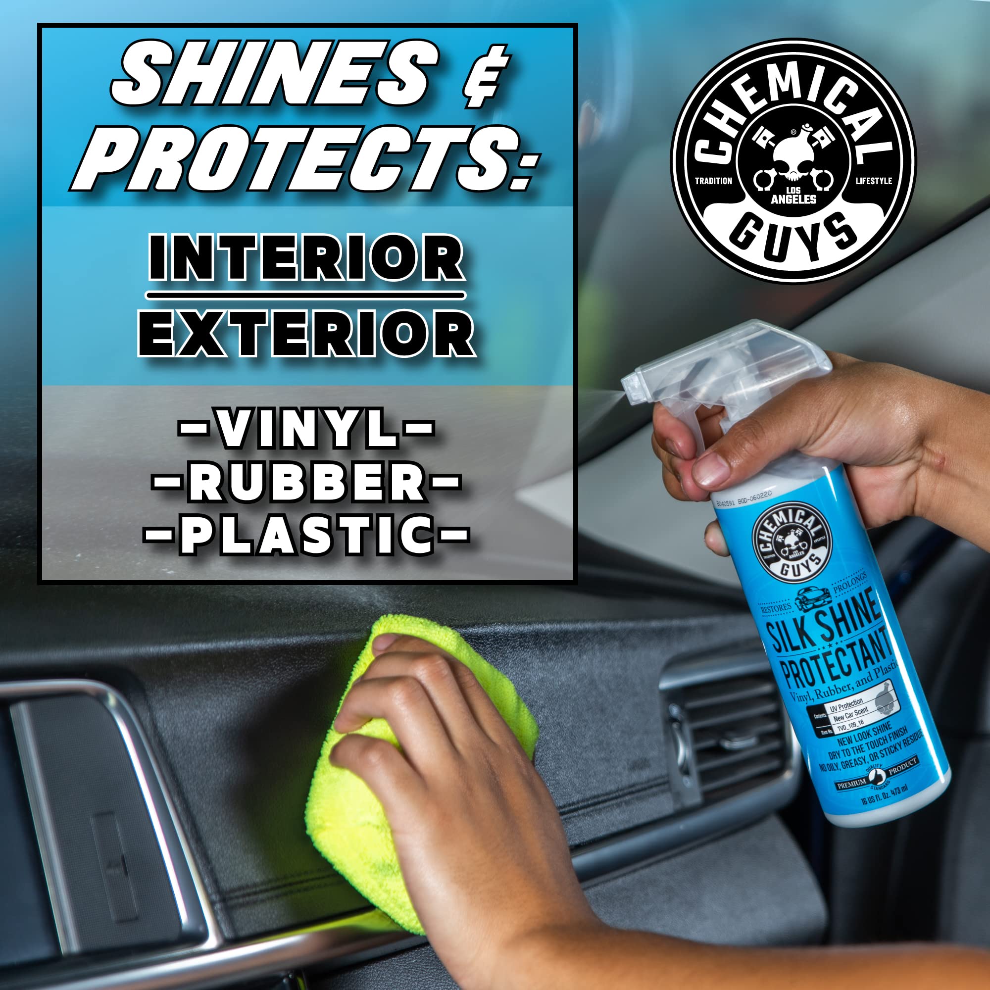 Silk Shine Chemical Guys Tire and Trim Dressing and Protectant – Non-Greasy Vinyl, Plastic & Rubber Spray, Plastic Restorer for Cars – Restores Shine for Cars, Trucks, Motorcycles, RVs, 128 oz