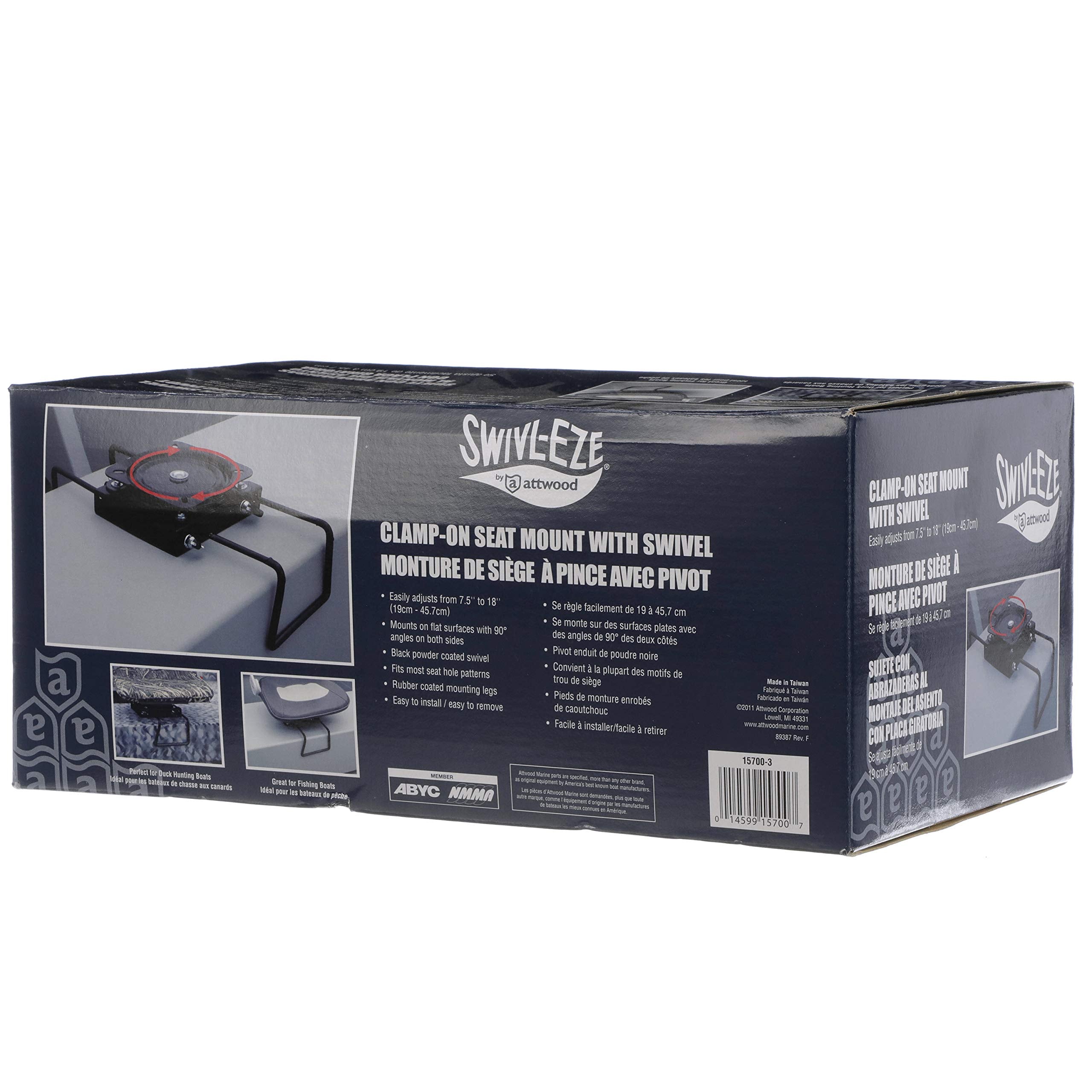 attwood Seat Mount 15700-3, Clamp-On with Swivel, Adjusts from 7 ½ inches to 18 inches, Black, Powder-Coated Aluminum