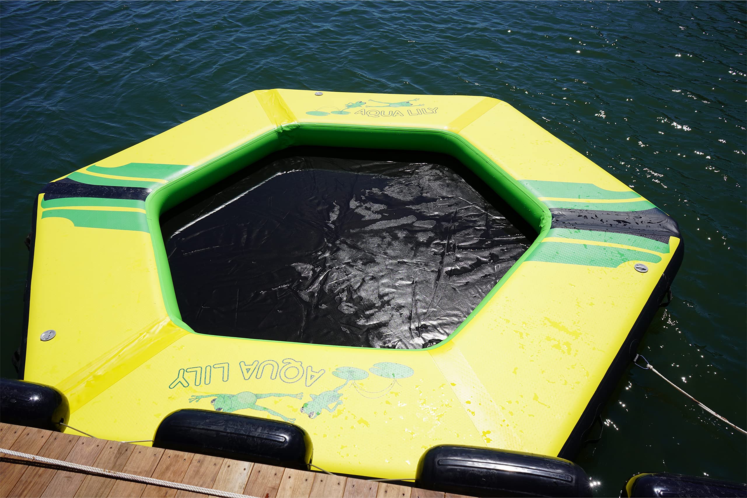 Aqua Lily Pad WateRaft Inflatable Floating Dock (12’ x 10’ Hexagon) Air Dock Platform Floating Island Raft with Surface for Pool Beach Ocean