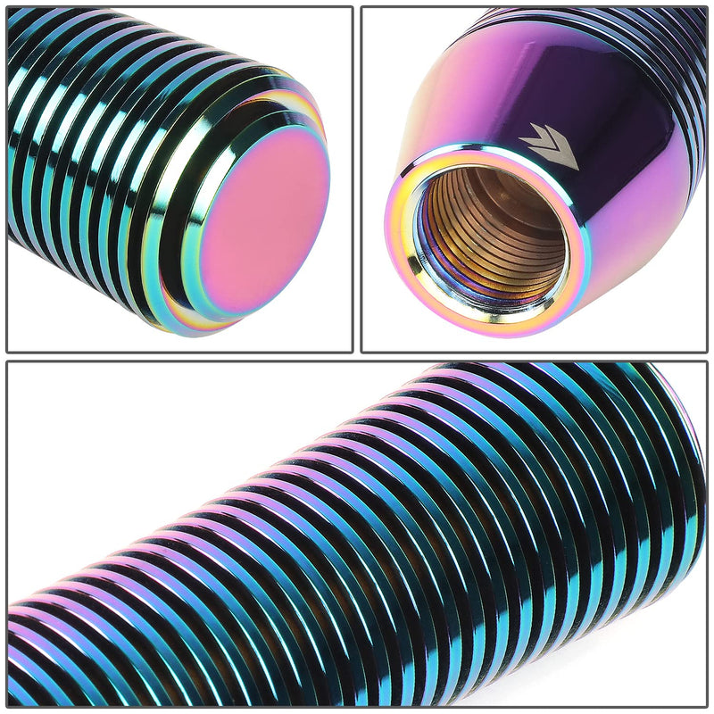 NRG Innovations Universal Aluminum SK-700MC Shift Knob with Thread Adapters, Heatsink Style Short Curvy Cylinder Lever, Neochrome