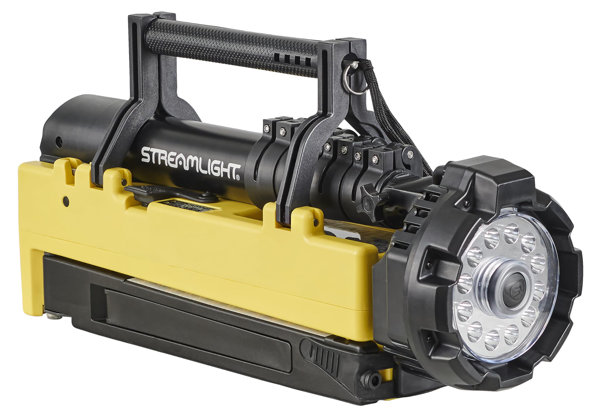 Streamlight Portable Scene Light 45670 10,000-Lumen Portable and Collapsible Flood Light with Heavy-Duty Shoulder Strap, 120V AC Charger, 12V DC Cord and 6-Foot Extension Pole, Yellow