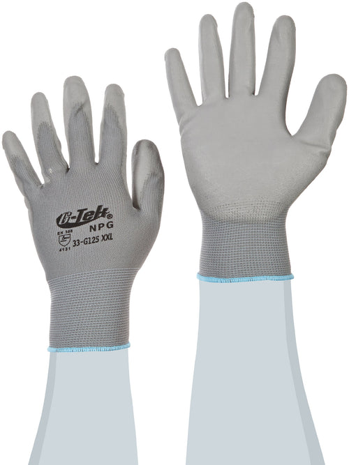 XXL G-Tek 33-G125/ NPG Seamless Knit Nylon Gloves with Polyurethane Coated Palm and Fingers, Gray, 1-Dozen