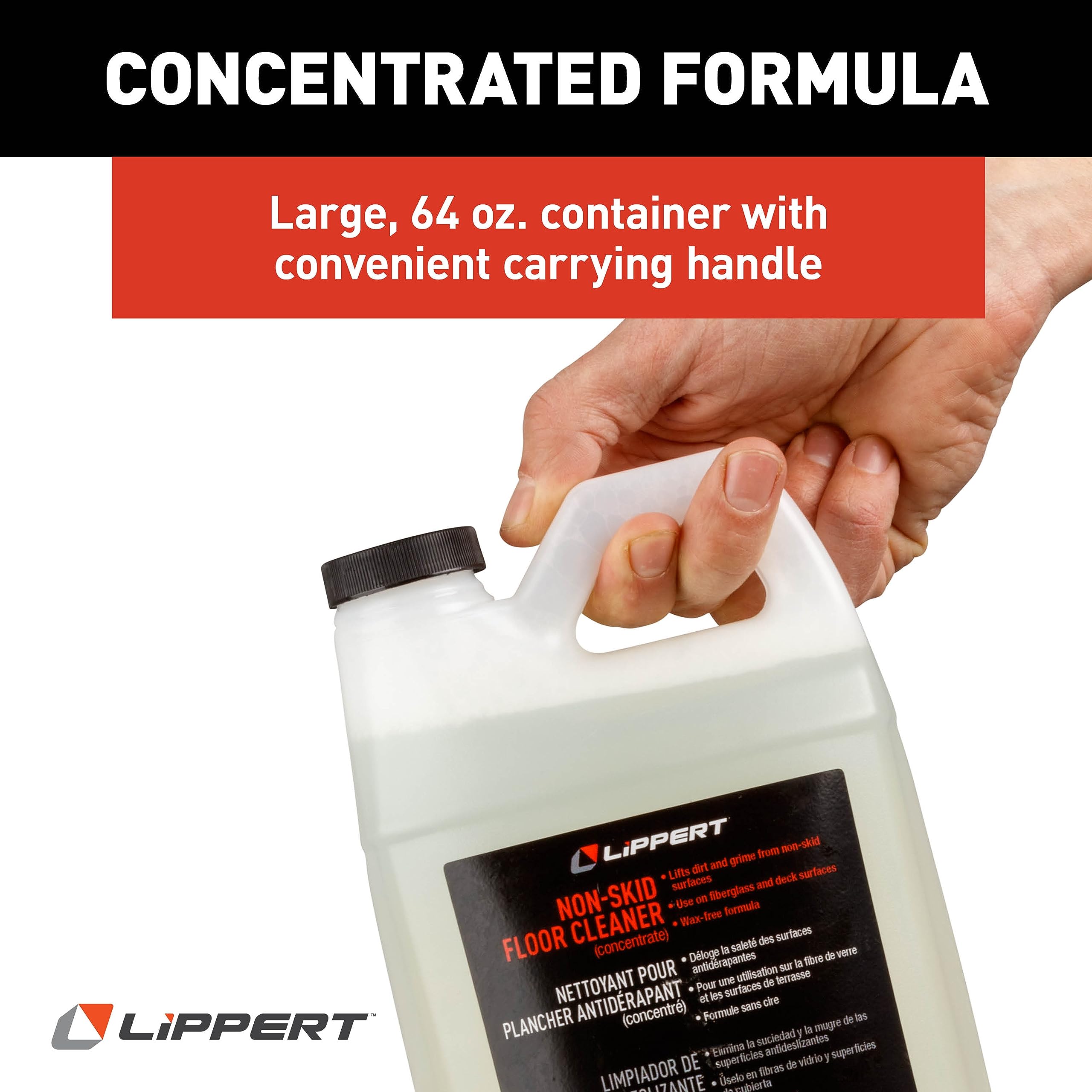 Lippert Floor Cleaner Non-Skid for Boat Interior, 64 oz., Wax-Free Formula, Removes Dirt, Use on Fiberglass Deck Surfaces, American Made – 2022013801