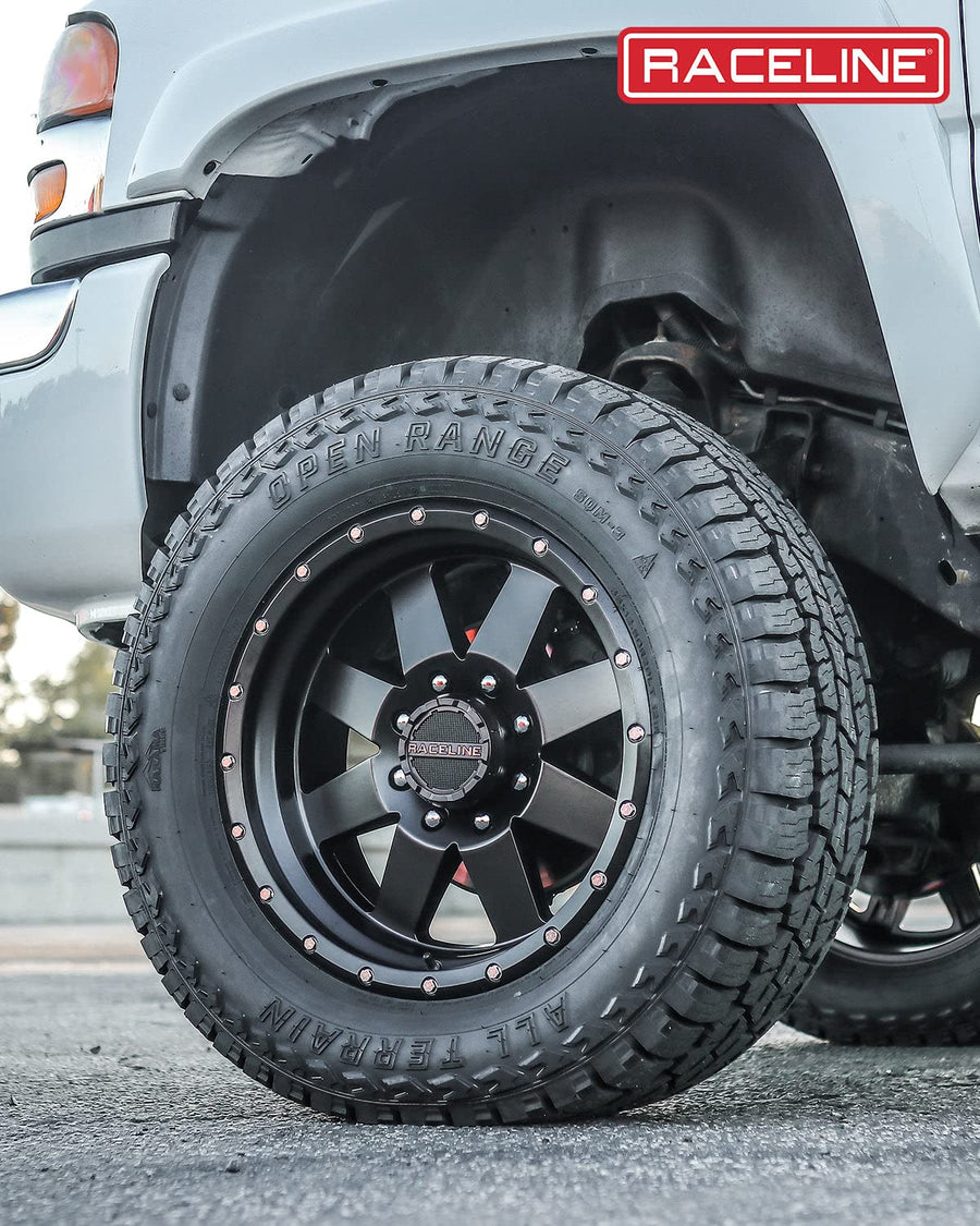 935B Raceline Wheels DEFENDER Wheel Satin Black 18X9"5X127 Bolt Pattern +18mm Offset/(5.57"B/S) 8 Spoke Aluminum Passenger Car Wheels, Full Size Replacement Black Car Rims