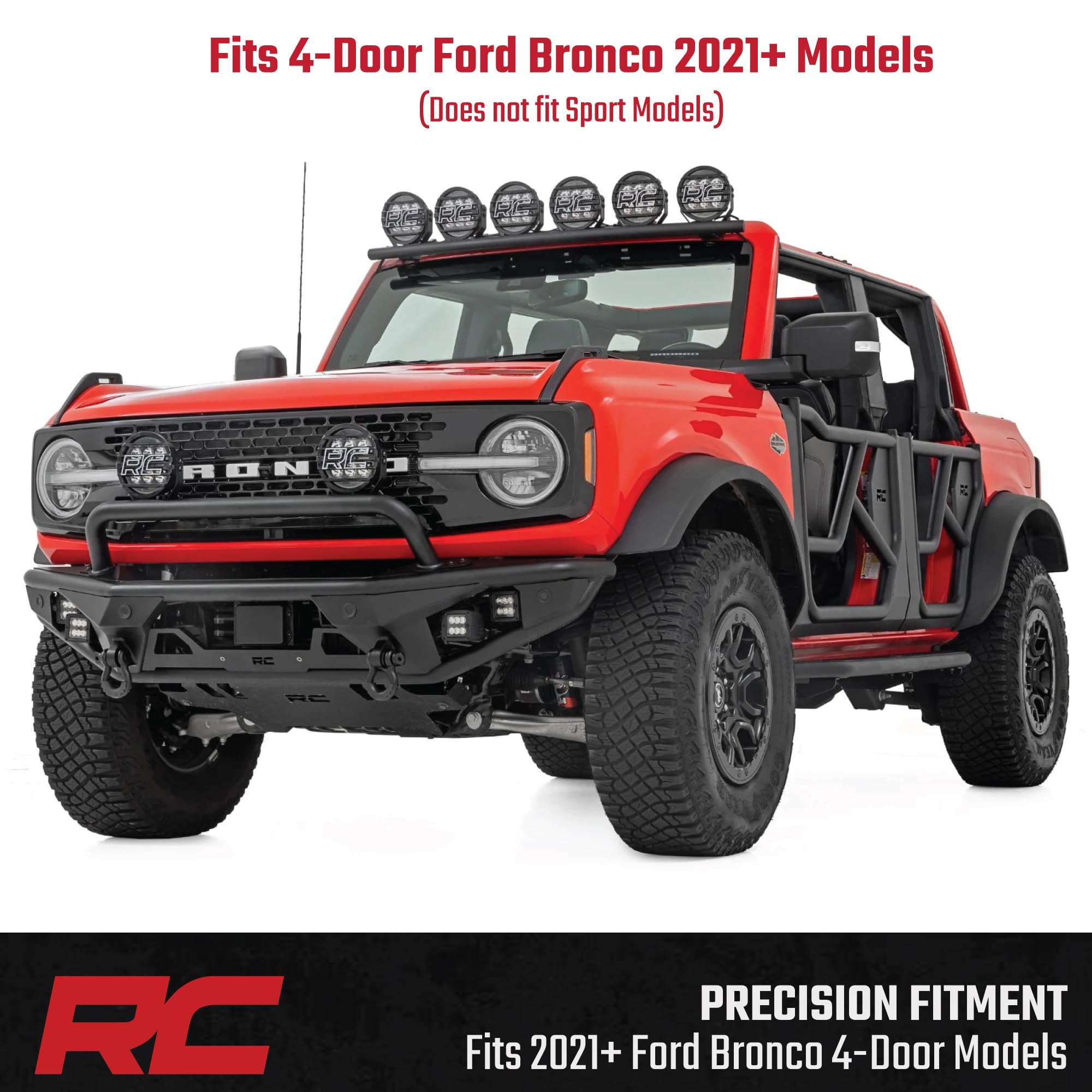 Steel Tube Doors Rough Country for Ford Bronco 4-Door (2021-2025) - Aggressive Open-Air Look, Easy Bolt-On Install, Enhanced Visibility & Safety