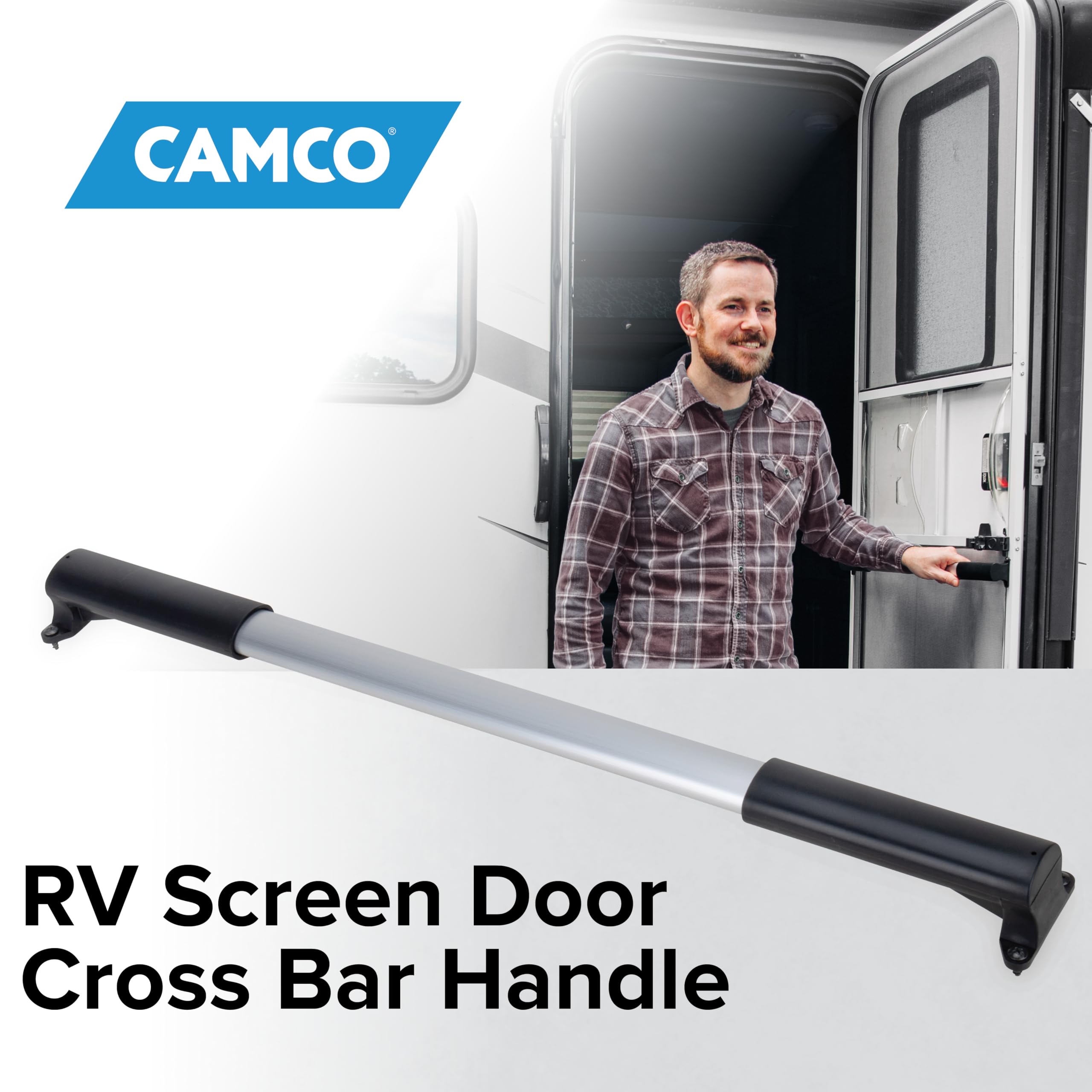 Camco Screen Door Cross Bar Camper/RV - Protects The Door & Allows for Easier Exit from Travel Trailer - Adjusts from 21-5/8-Inches to 28-5/8-Inches (42183)