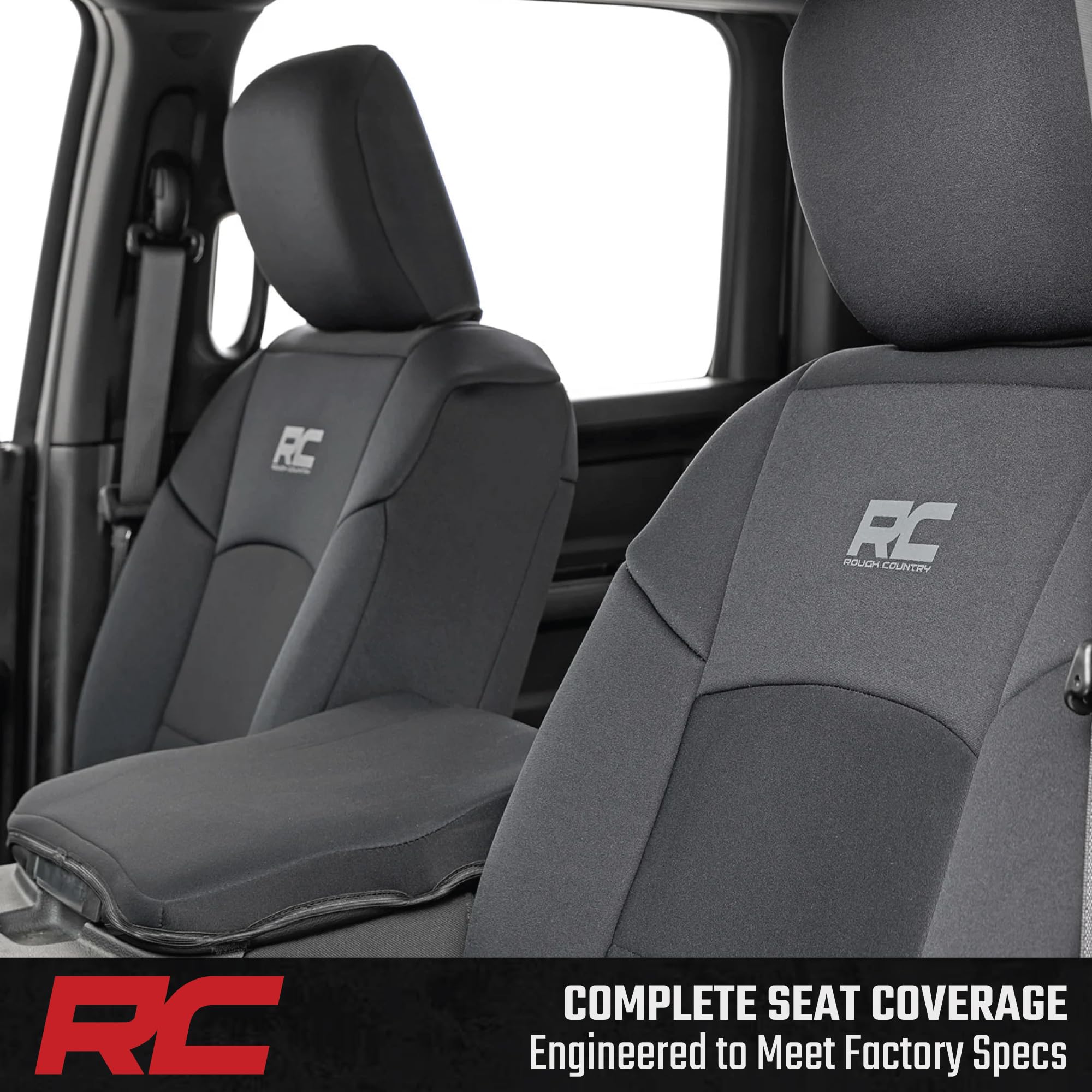 Rough Country Front Seat Covers Neoprene for Ram 2500 (2019-2024) with Bucket Seats - Waterproof & UV Resistant, Foam Padded, Front Seat Cover Set