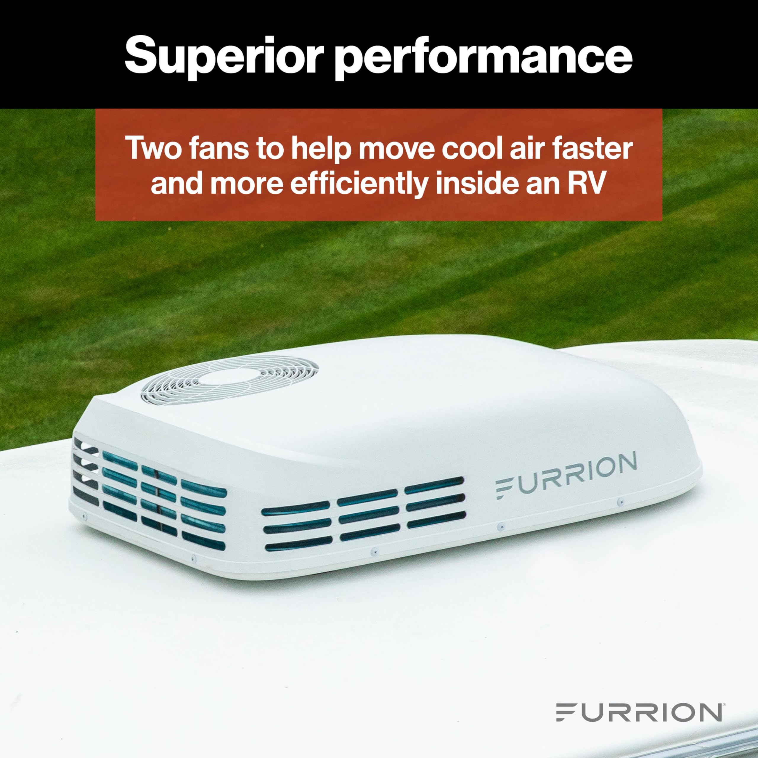 Low-Profile Furrion Chill HE 15K White Rooftop Air Conditioner with Heat Pump, R32 Refrigerant, Dual Fan Motors, Climatesmart, Vibrationsmart, Adaptable Control - FACR13LPSA2-PS-AM KIT