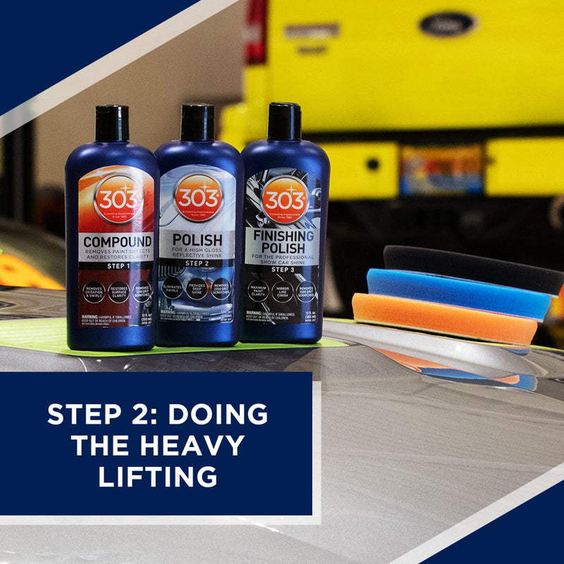 303 Polish - Eliminates Swirls for High Gloss, Reflective Shine - Provides Deep Shine to Paint - Removes 2000 Grit Scratches (Step 2), 12 fl. oz. (30704)